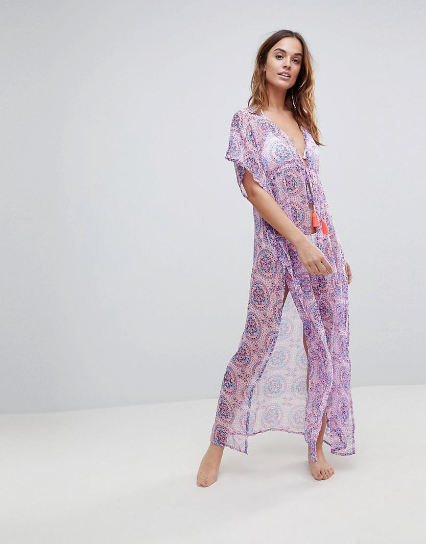 South Beach Mosiac Print Maxi Beach Caftan In Pink Lyst