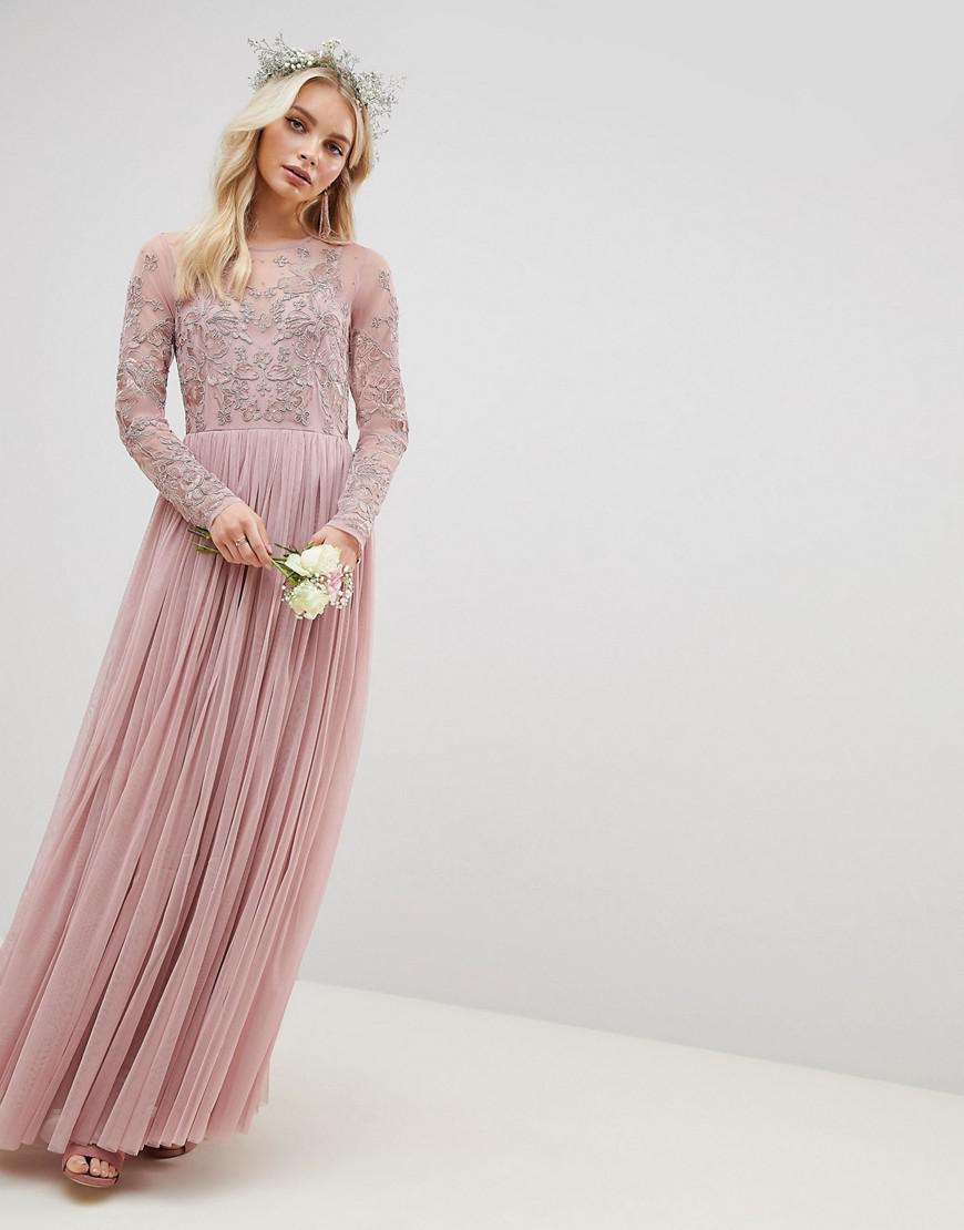 embroidered mesh dress long sleeve