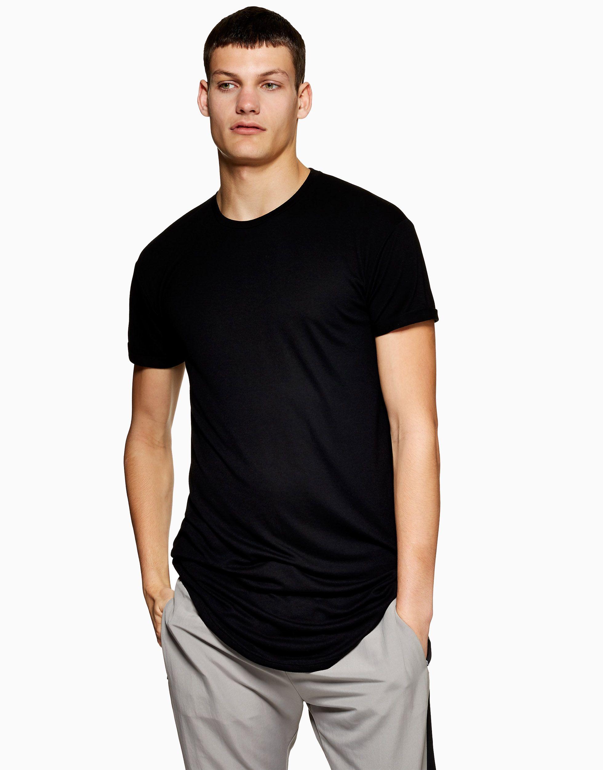 TOPMAN Curved Hem Longline T-shirt in Black for Men | Lyst