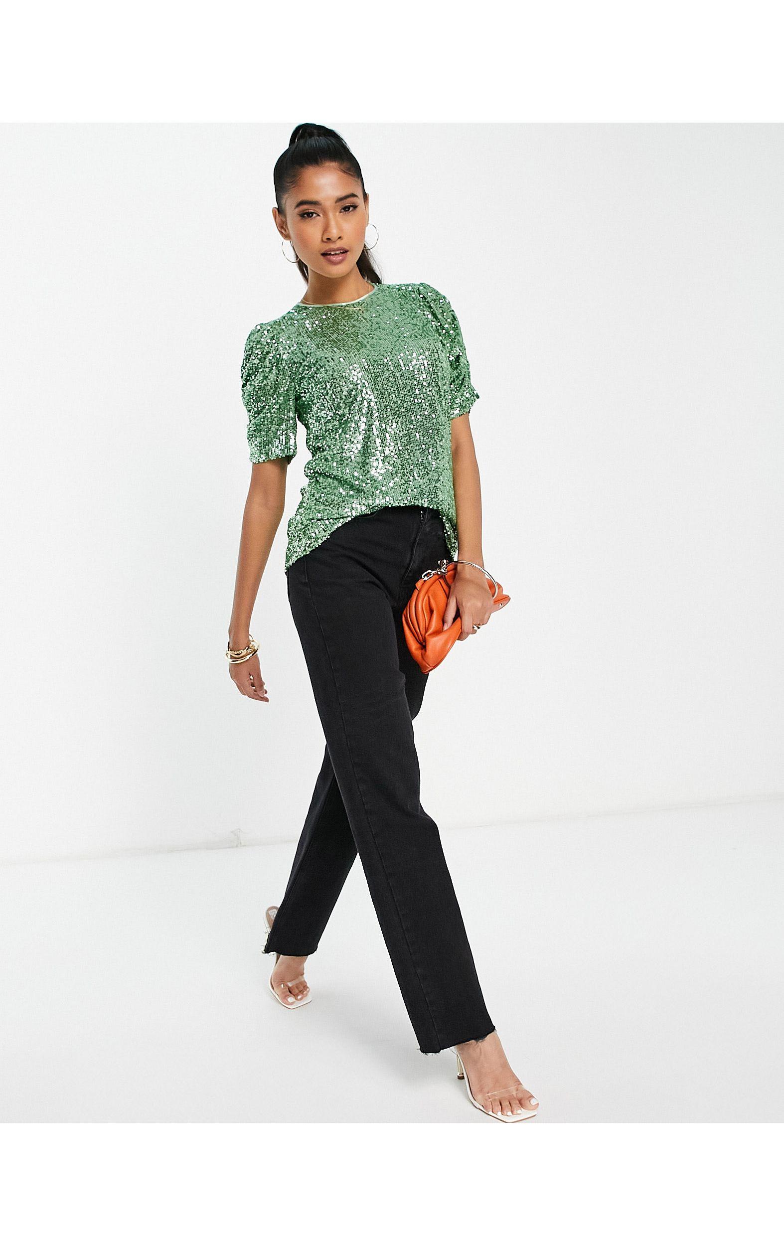 Whistles Seema Sequin Top Co-ord in Green | Lyst UK