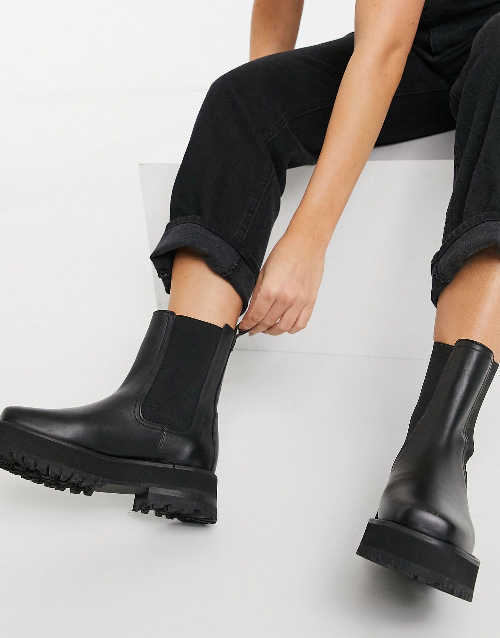 & Other Stories Leather Chunky Square Toe Boots in Black | Lyst Canada