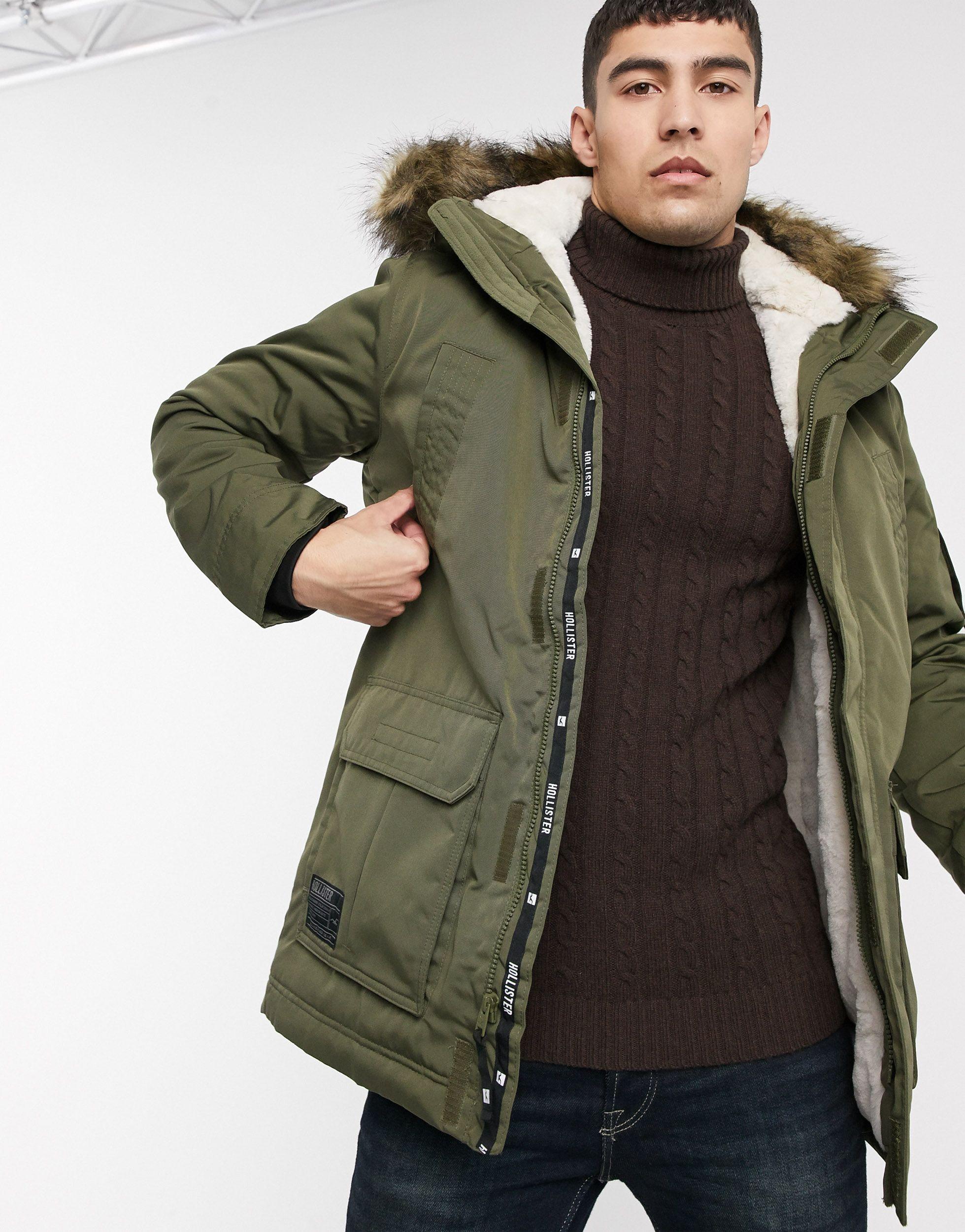 Hollister All Weather Faux Fur Lined Hooded Parka in Green for Men | Lyst UK