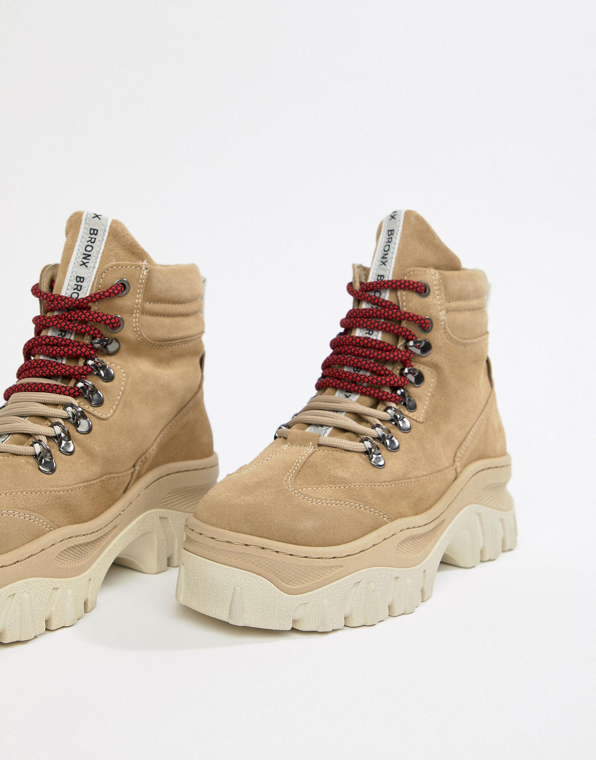 Bronx Jaxstar Hiking Suede Chunky Hiker Boots in Natural | Lyst
