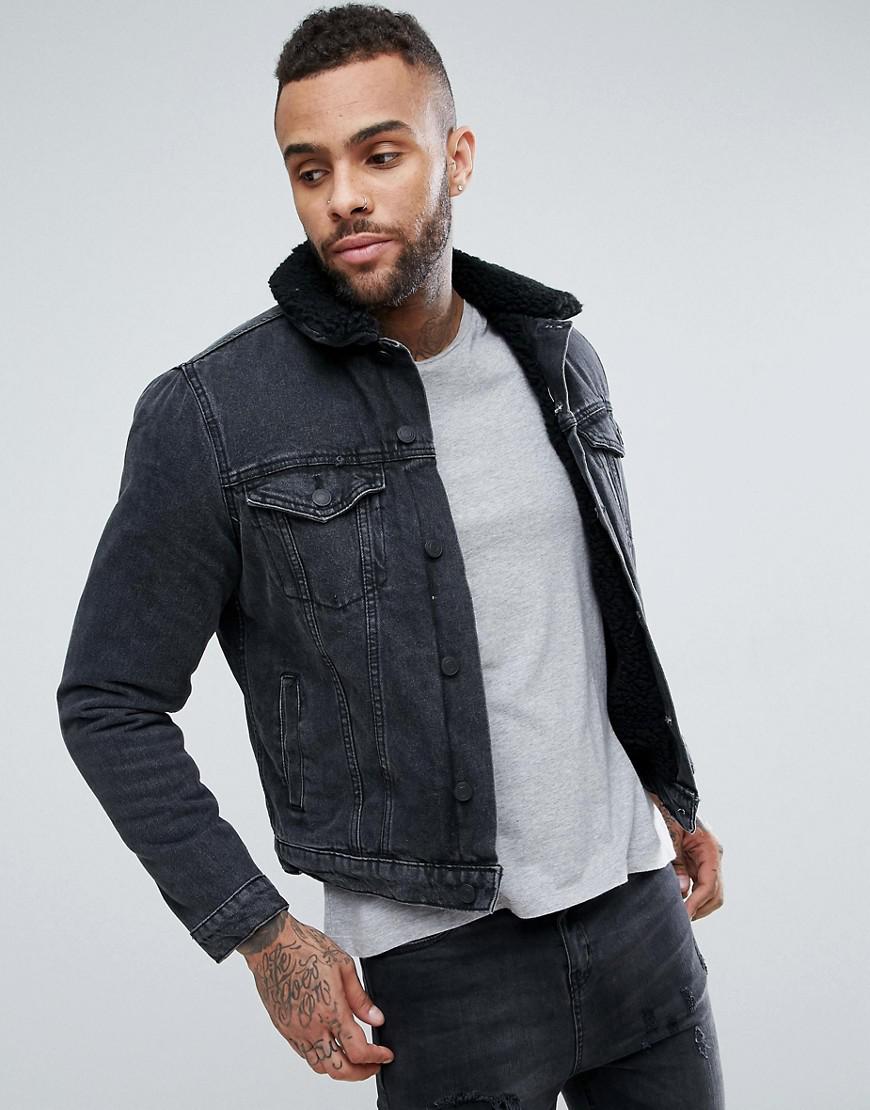 New Look Fleece Lined Denim Jacket In Black for Men - Lyst