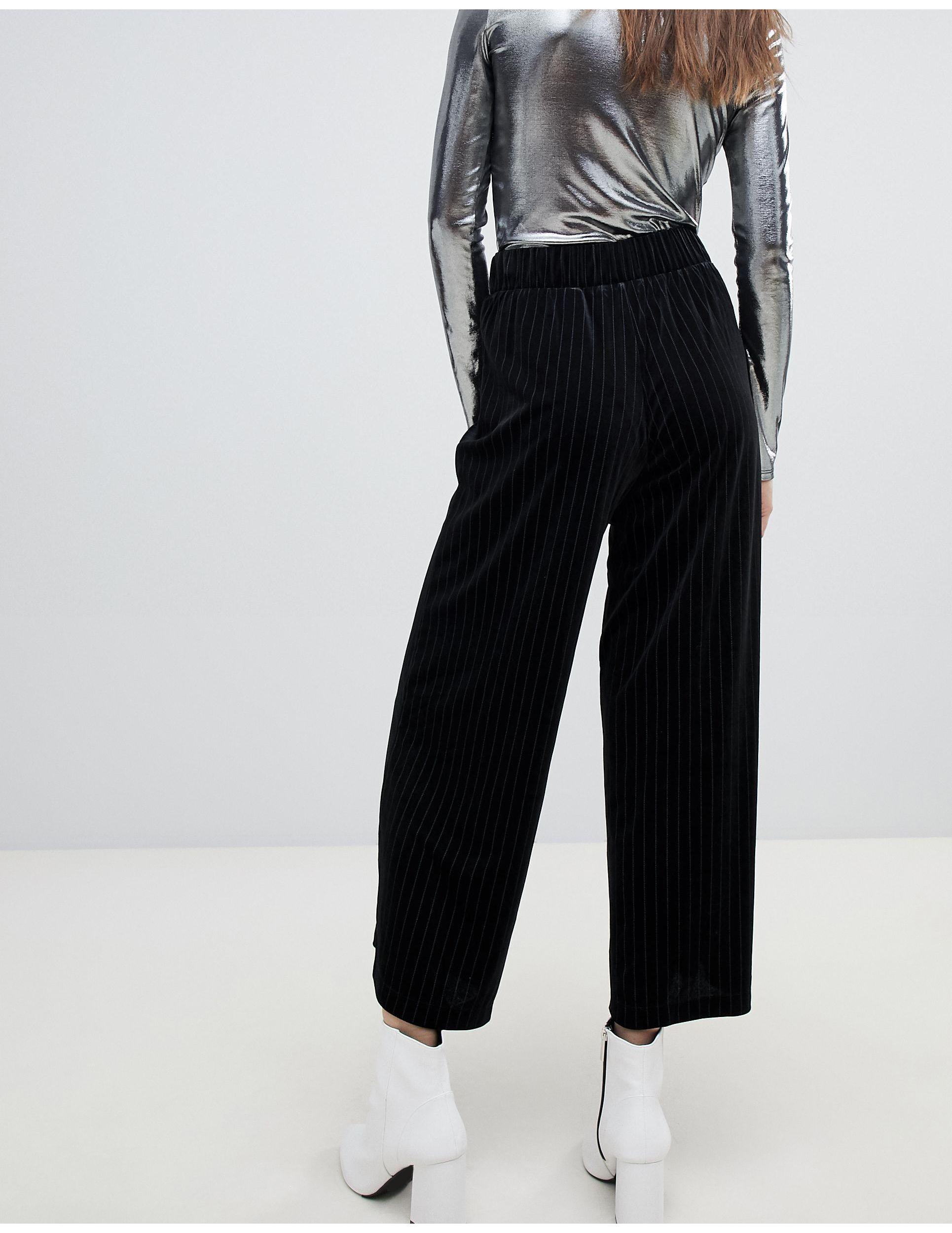 Monki Velvet Pinstripe Wide Leg Pants 