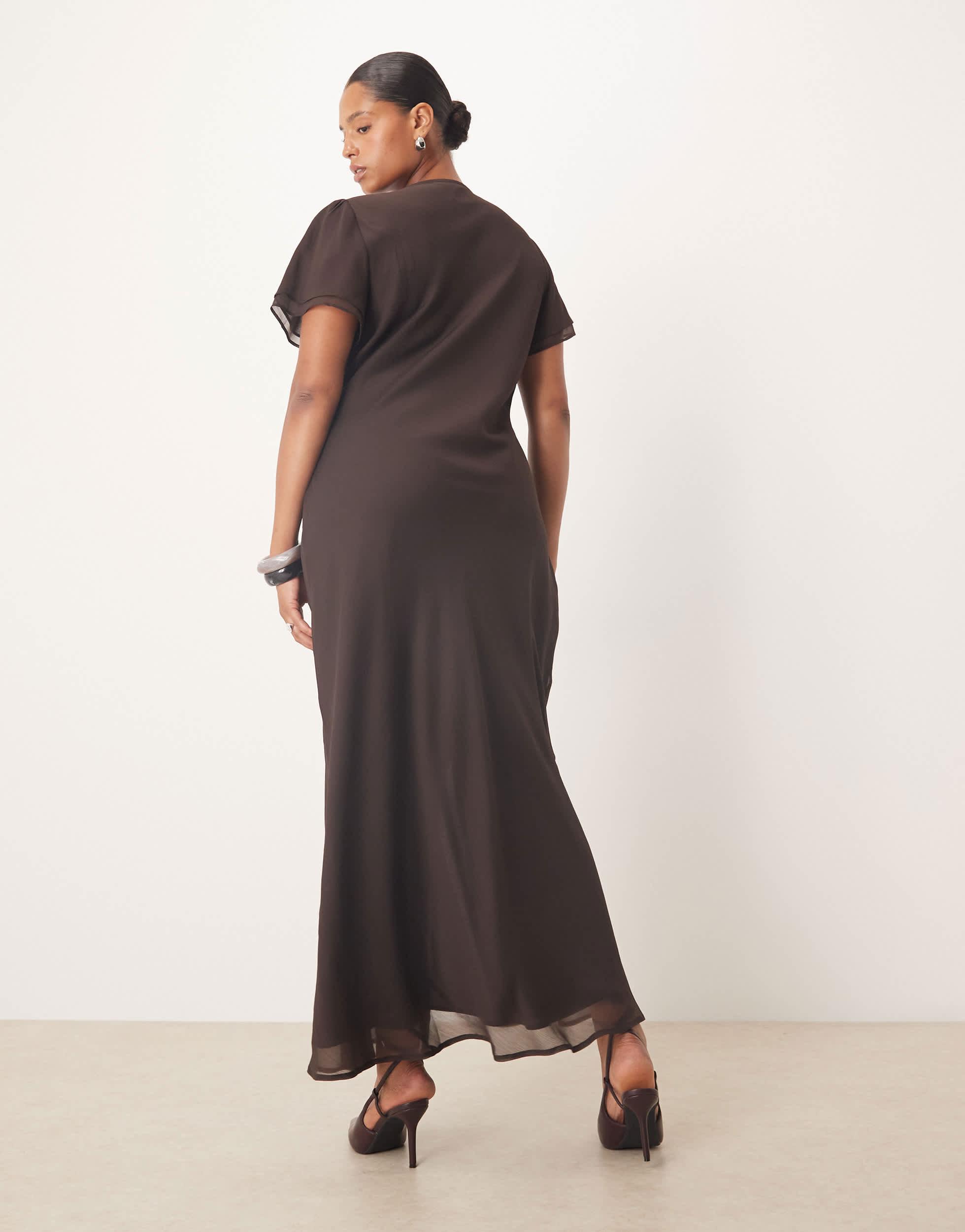 ASOS Asos Design Curve Lace Detail Tie Front Midi Dress in Brown | Lyst