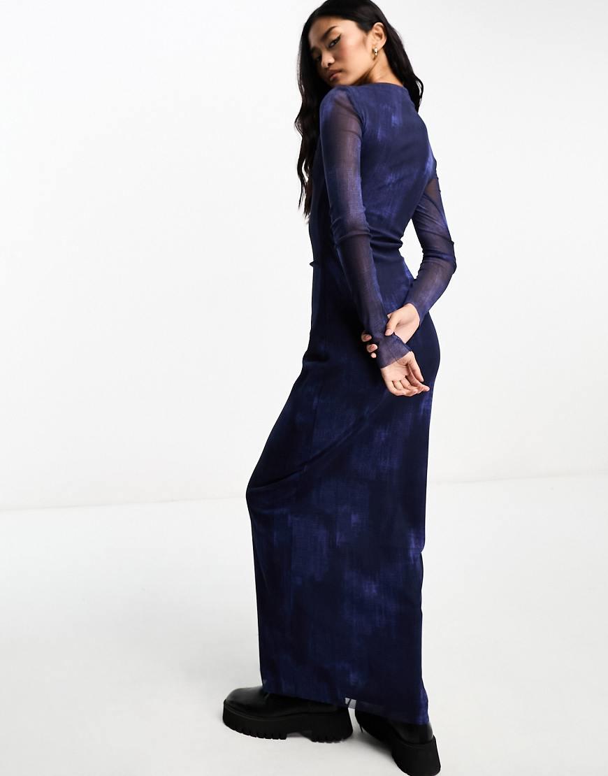 Pull&Bear Long Sleeve Mesh Maxi Dress in Blue Lyst UK