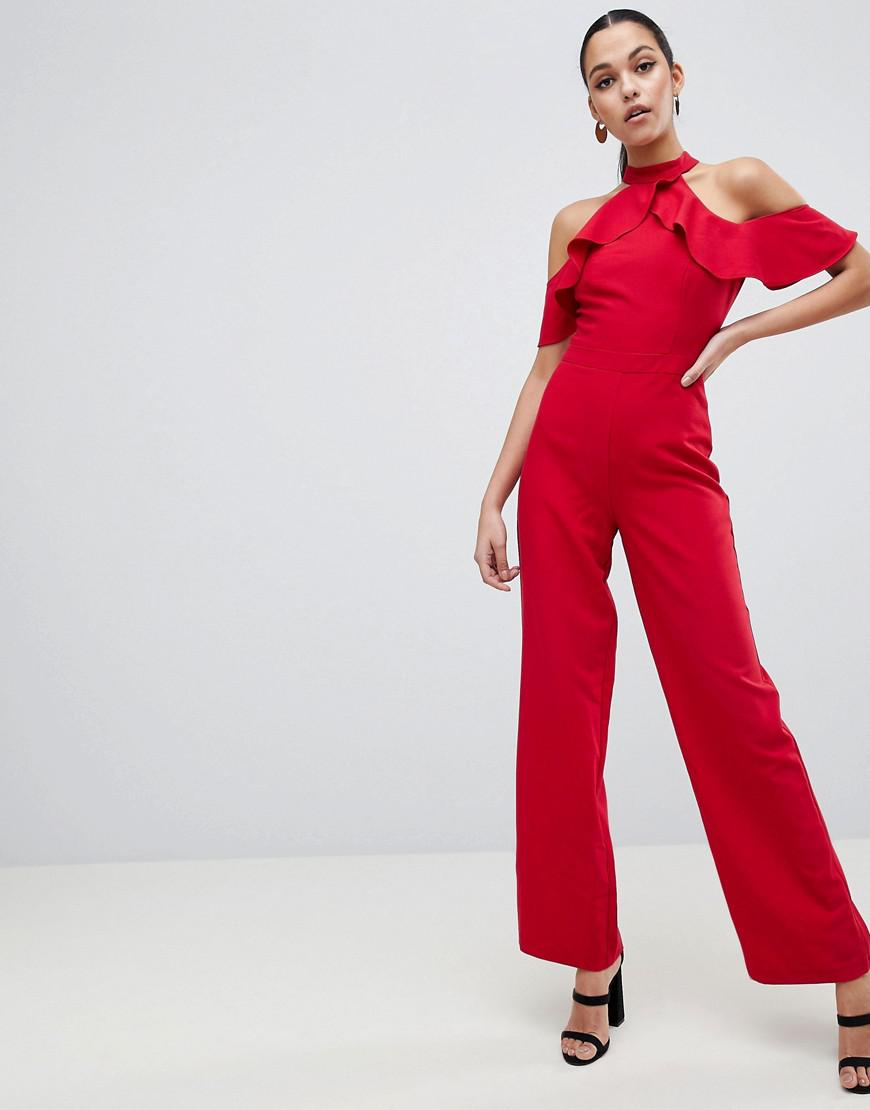 lipsy ruffle halterneck jumpsuit