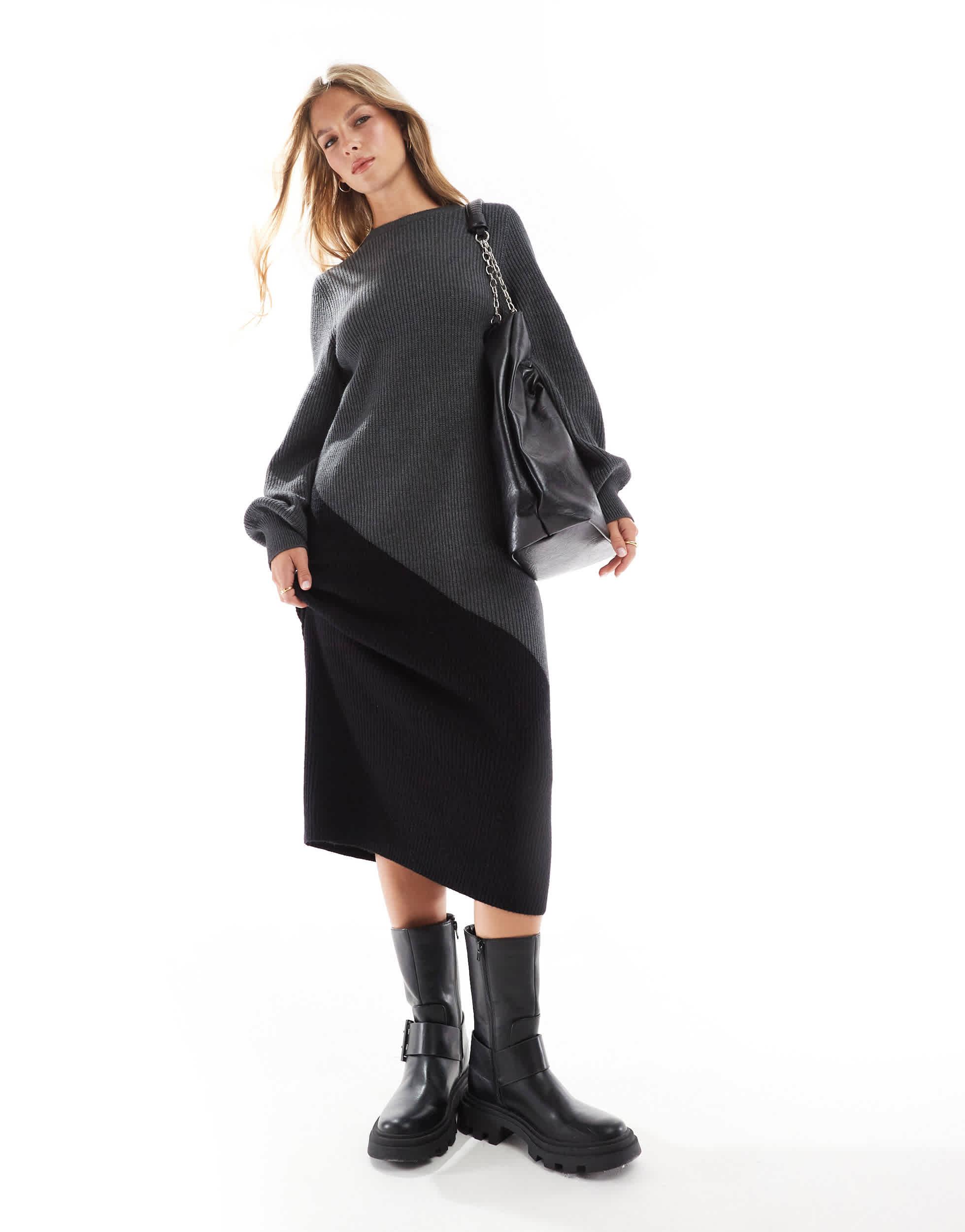 Object Colourblock Knitted Maxi Dress in Gray | Lyst Object Colourblock Knitted Maxi Dress in Gray | Lyst