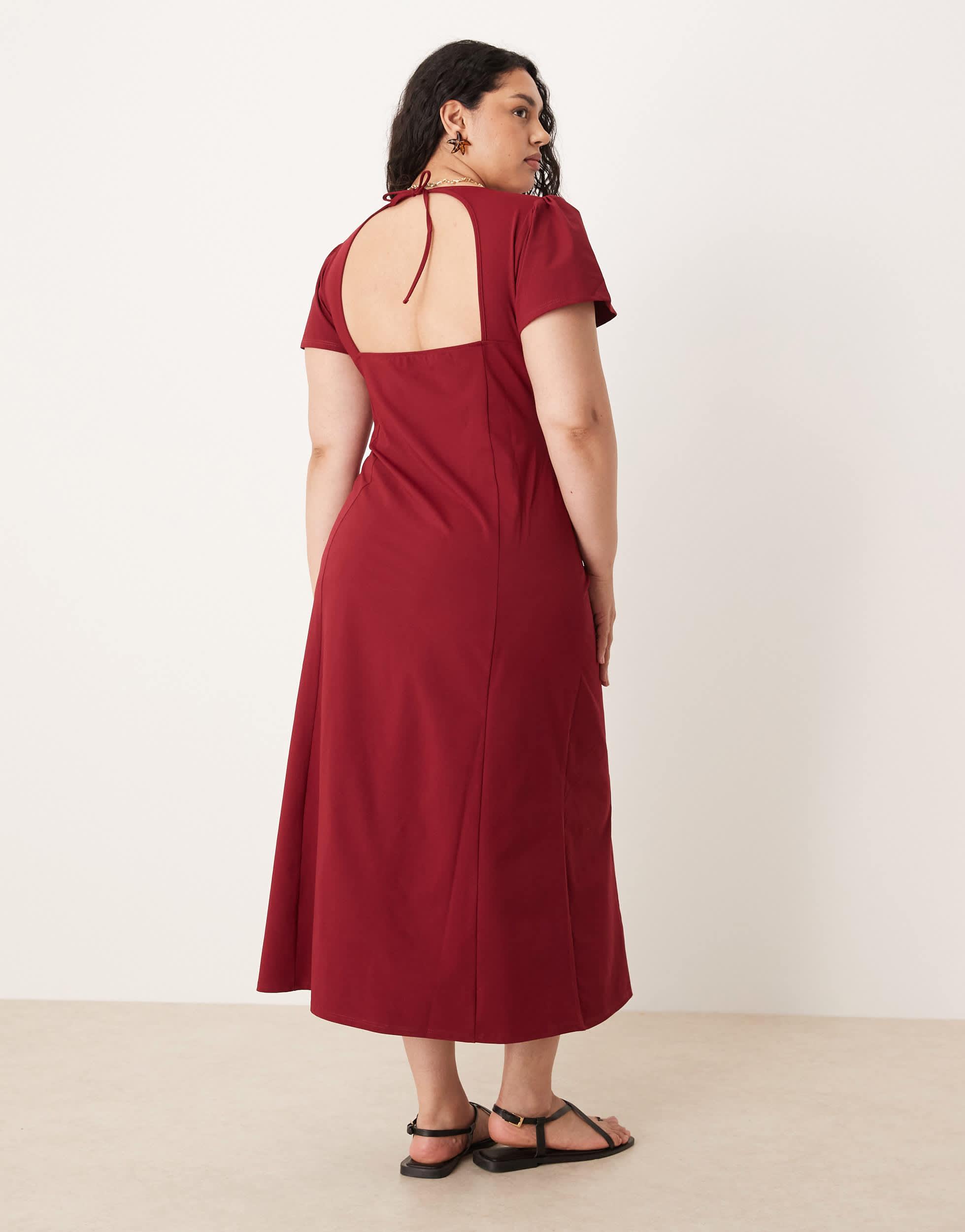 ASOS Asos Design Curve Flutter Sleeve Open Back Midi Dress in Red | Lyst