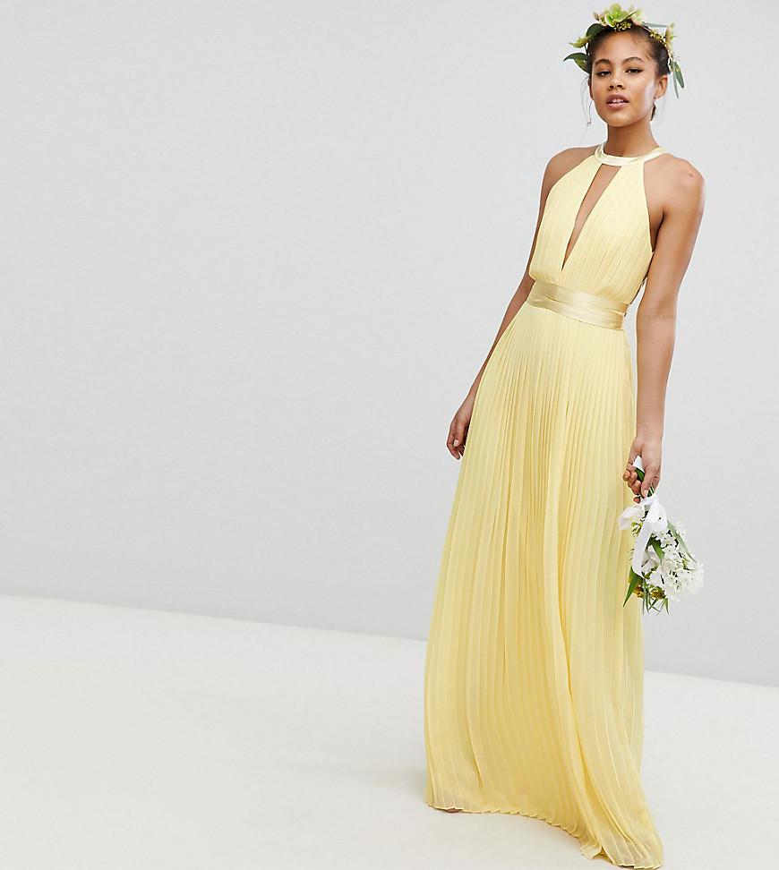 pleated maxi bridesmaid dress