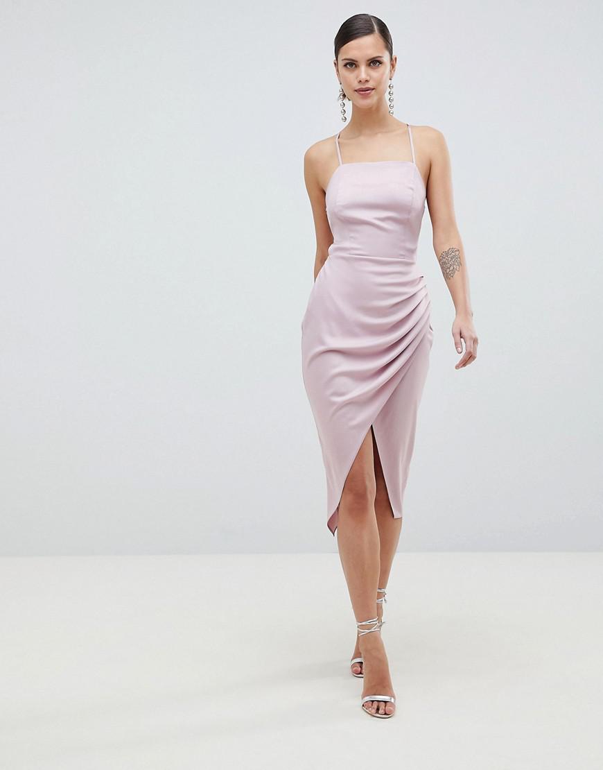 ASOS Satin Ruched Side Midi Dress With ...