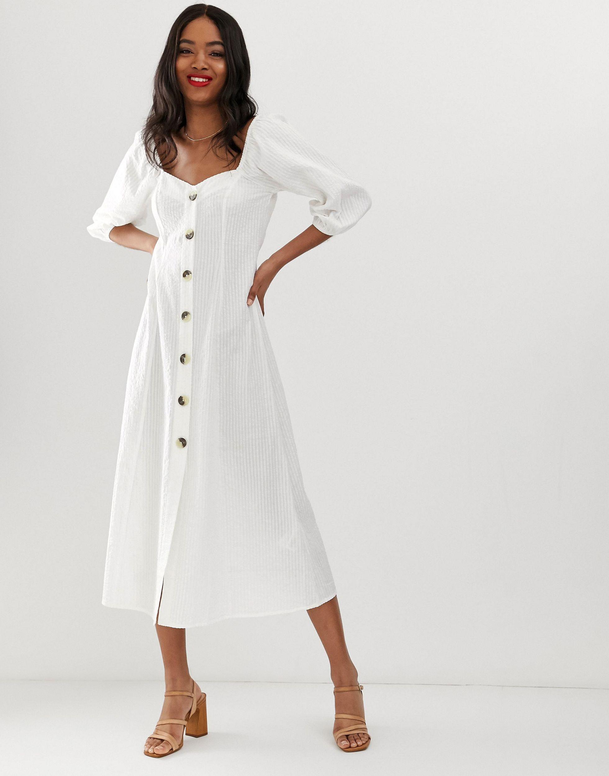 asos white button dress