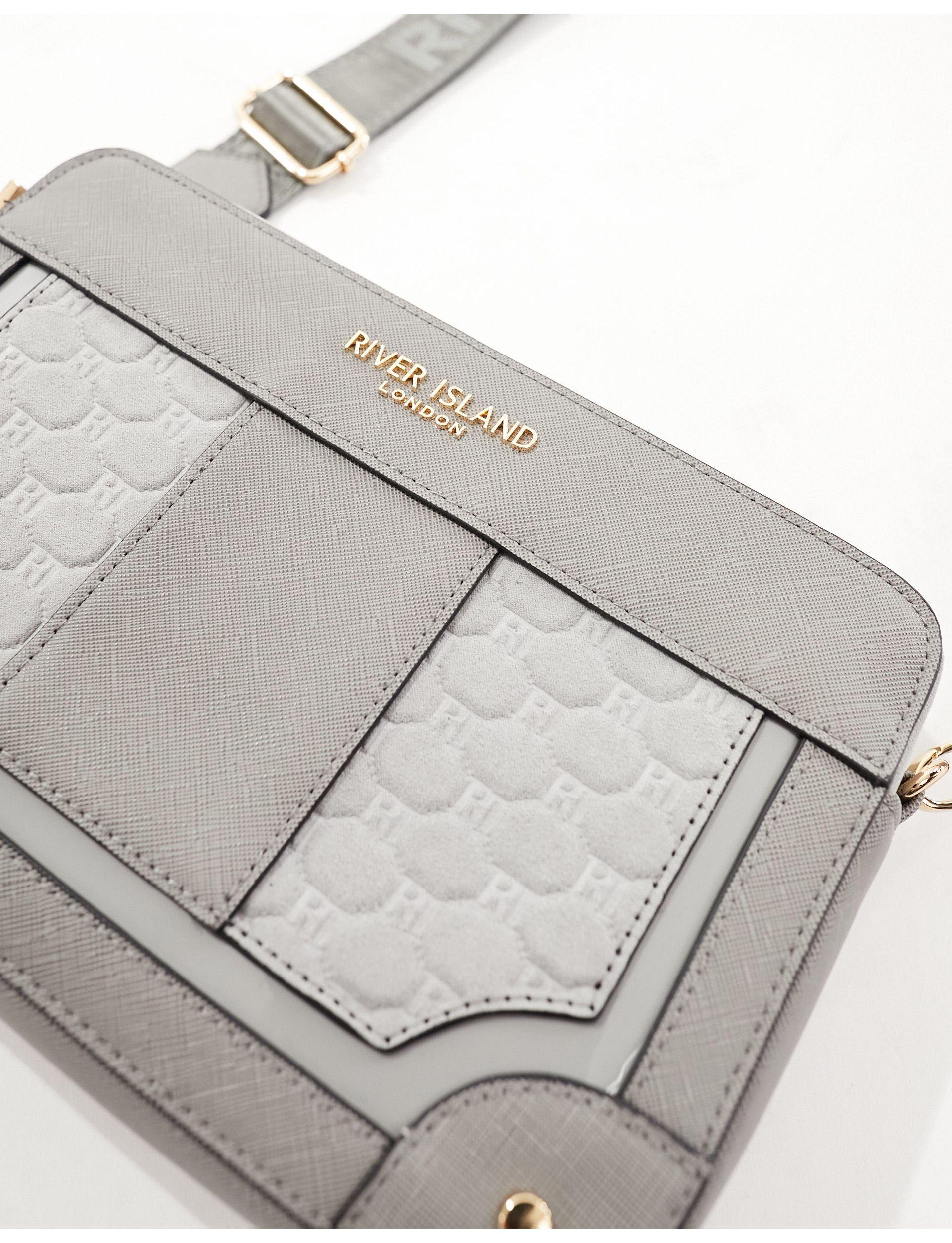 River Island Embossed Panel Cross Body Bag in Grey Lyst UK