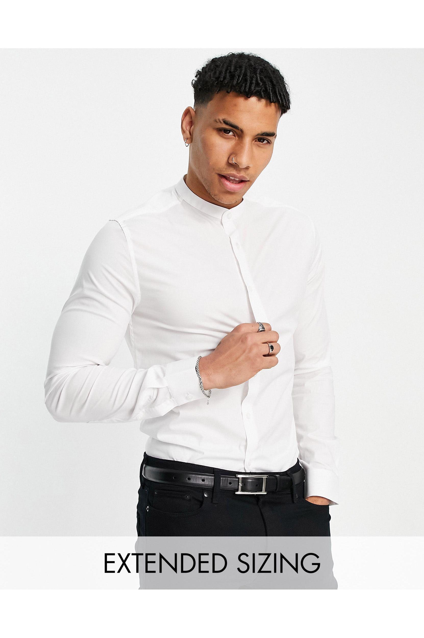 Camicia skinny bianca con collo serafino da Uomo di ASOS in Bianco | Lyst