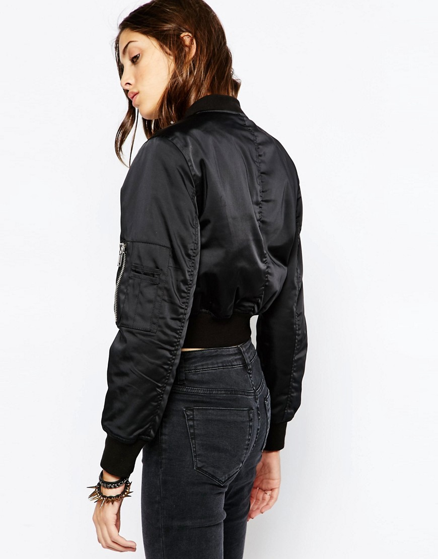 crop black bomber jacket