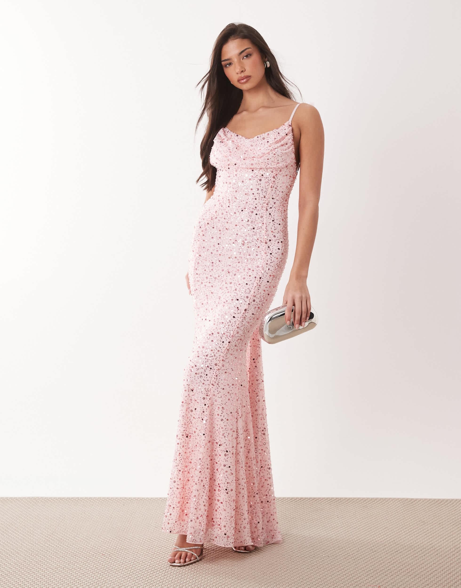 Oh Polly Premium Embellished Open-back Floral Detailing Maxi Dress in Pink  | Lyst