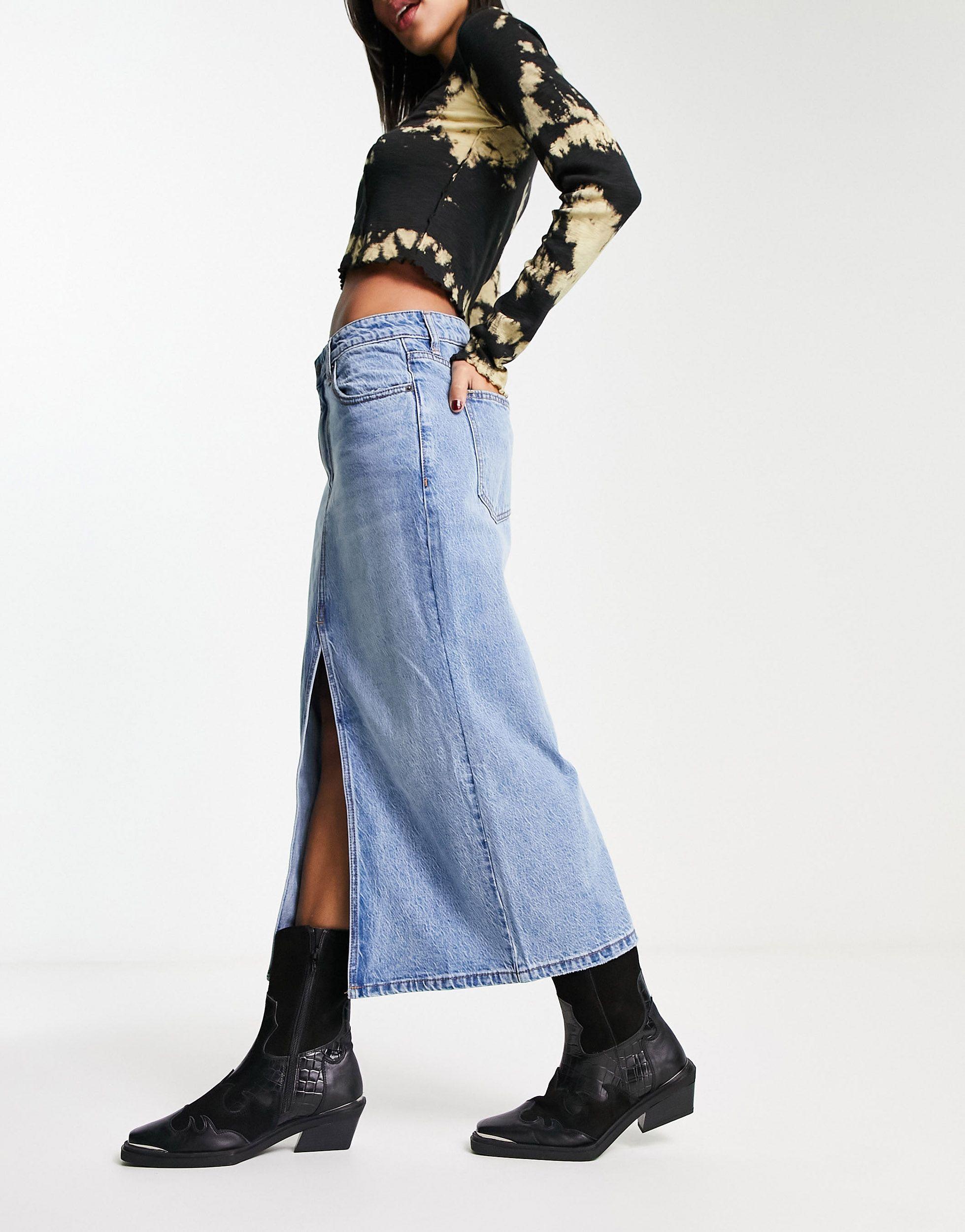 Free People Calabasas Denim Midi Skirt in Blue Lyst