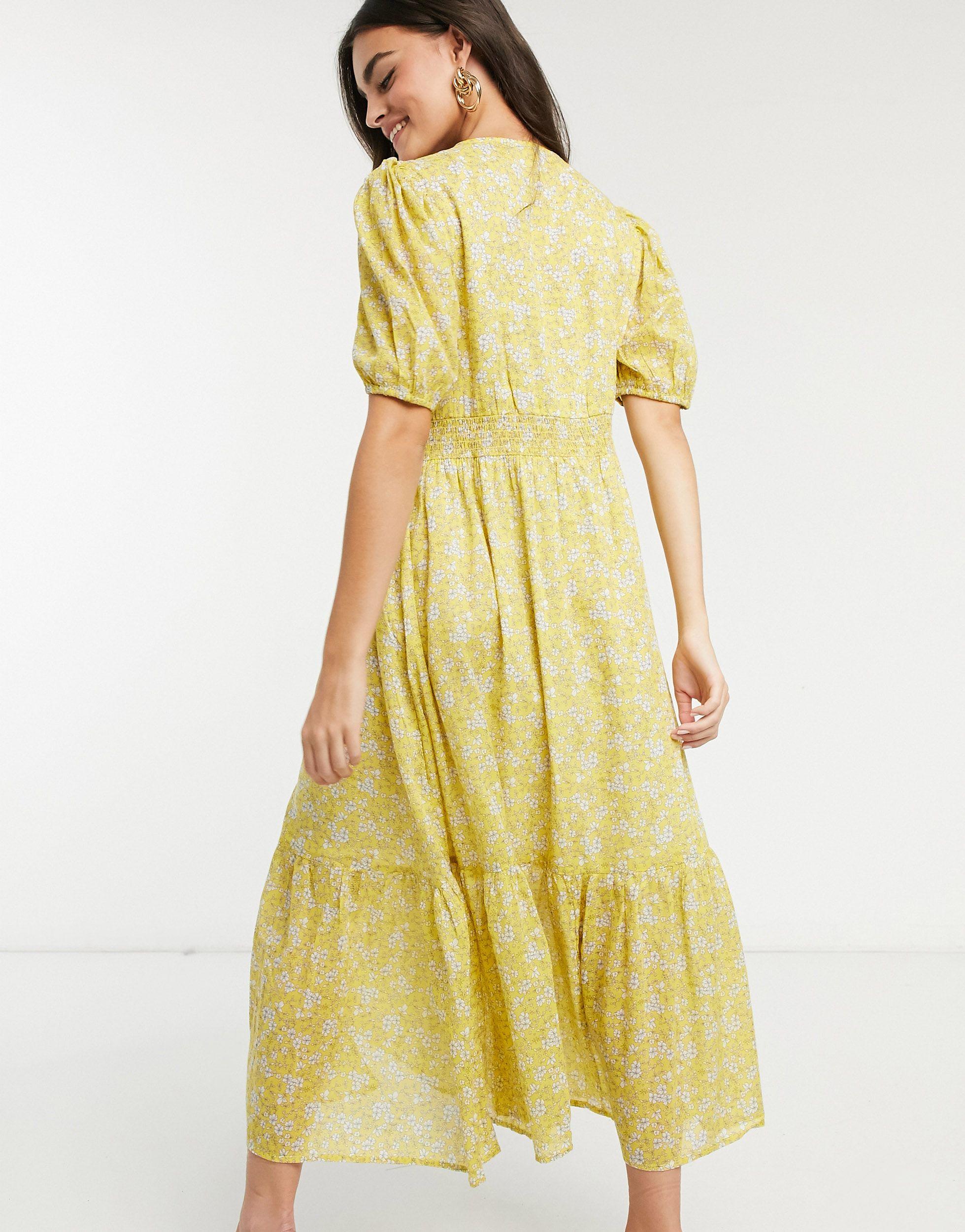 Mango Cotton Button Down Smock Dress in Yellow - Lyst