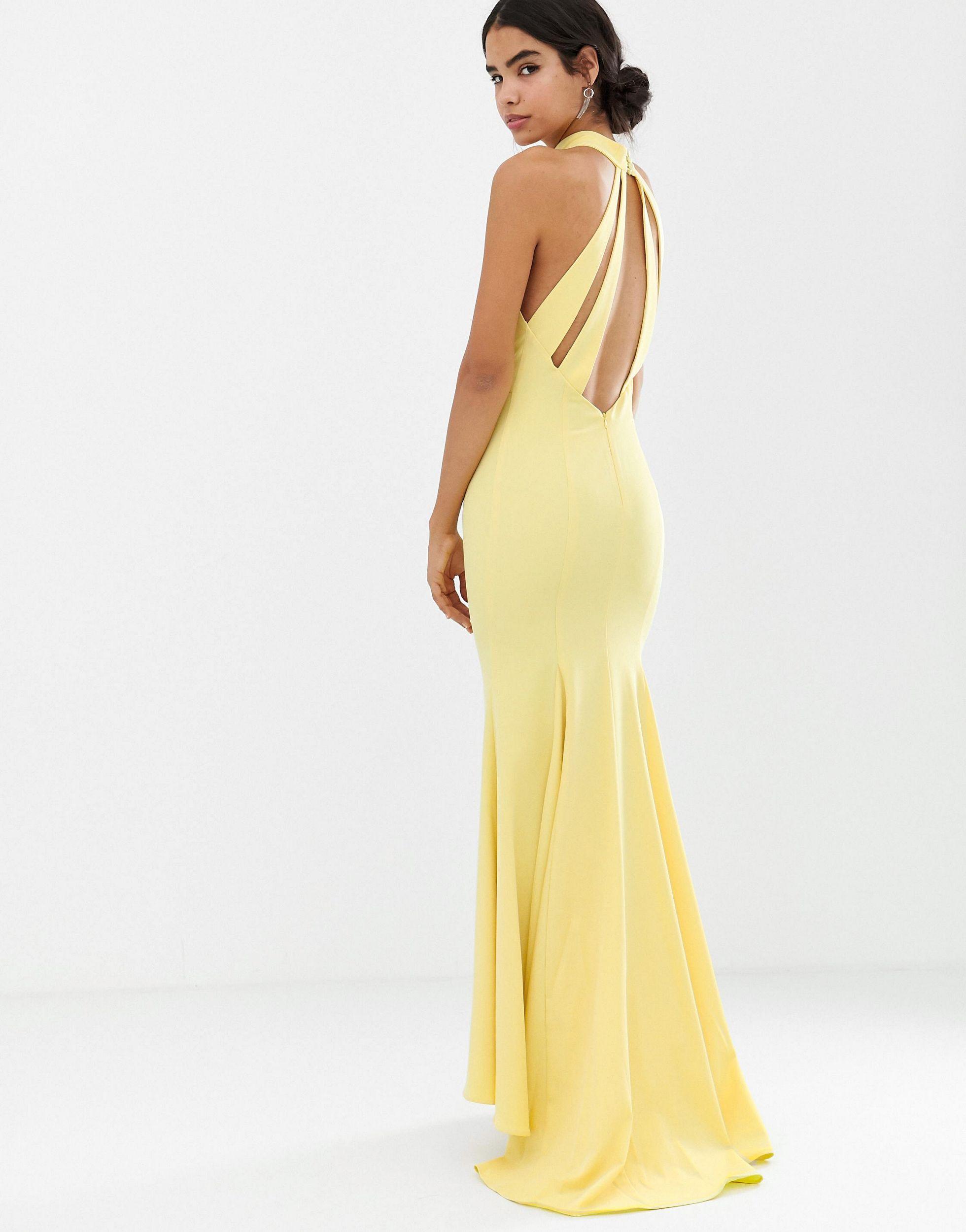 Jarlo High Neck Trophy Maxi Dress With Open Back Detail In Lemon in Yellow  | Lyst