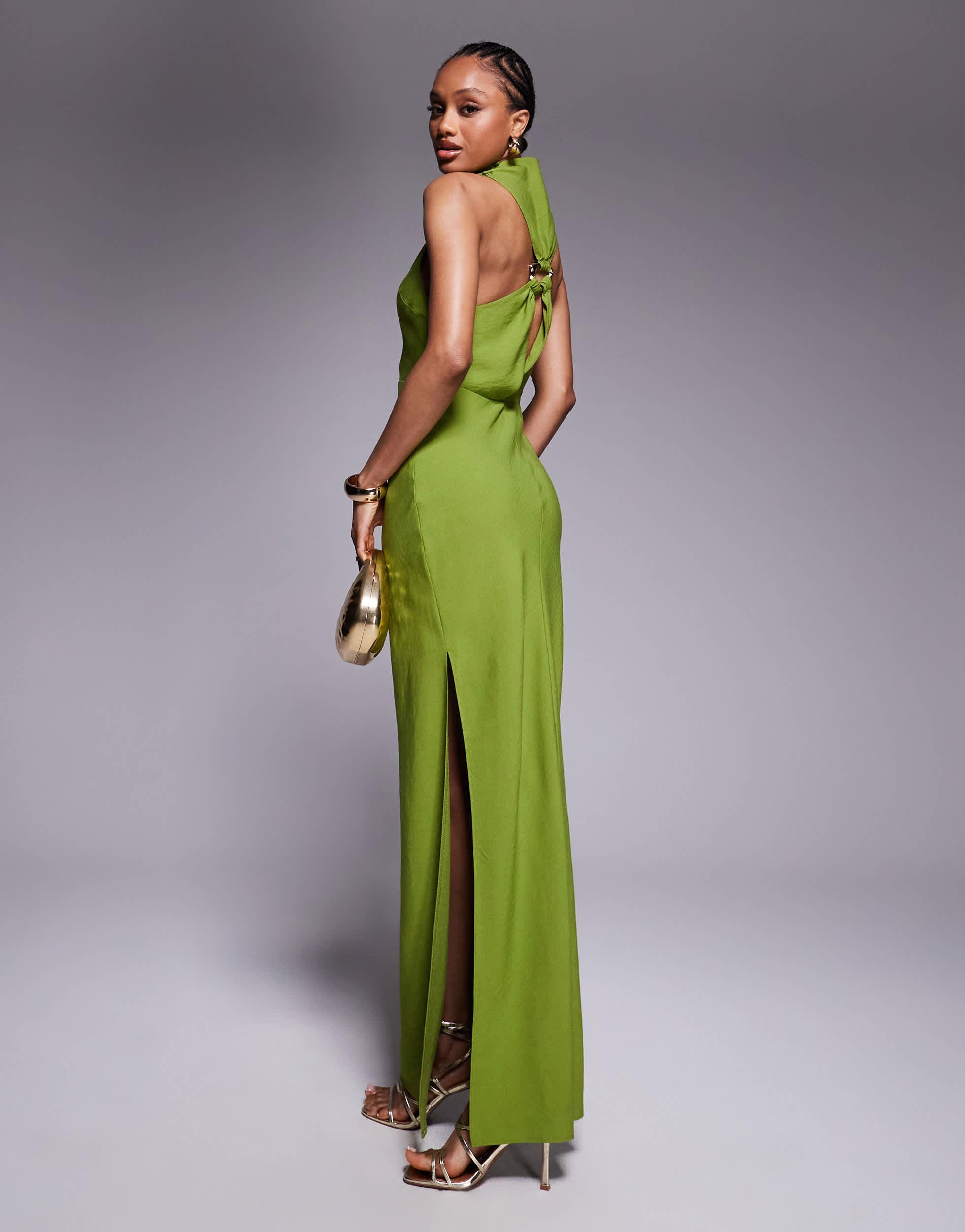 high neck green maxi dress FARM Rio Dark Green High Neck Cut-Out Maxi Dress, Dark Green / S main image 1