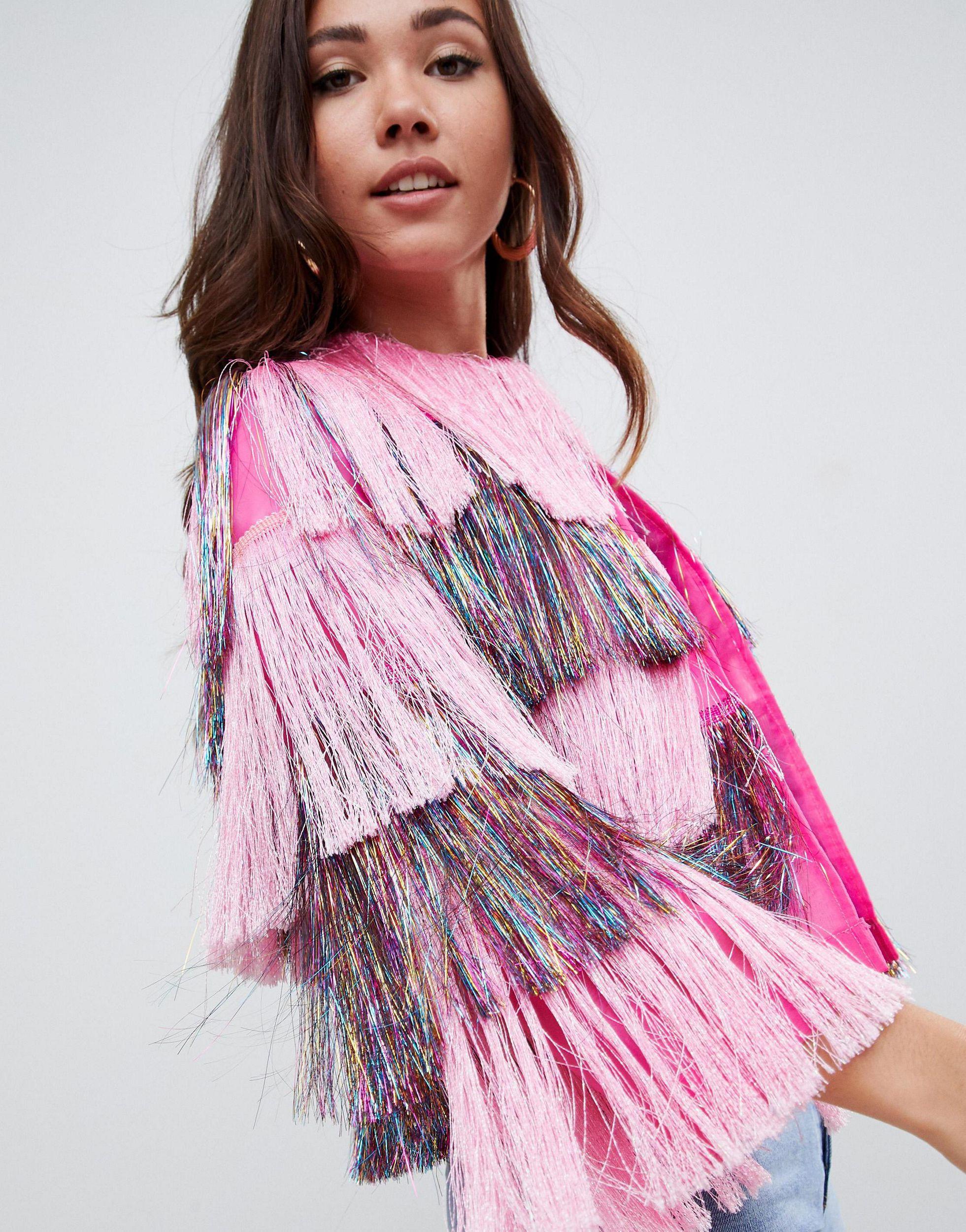 Metallic shop fringe jacket