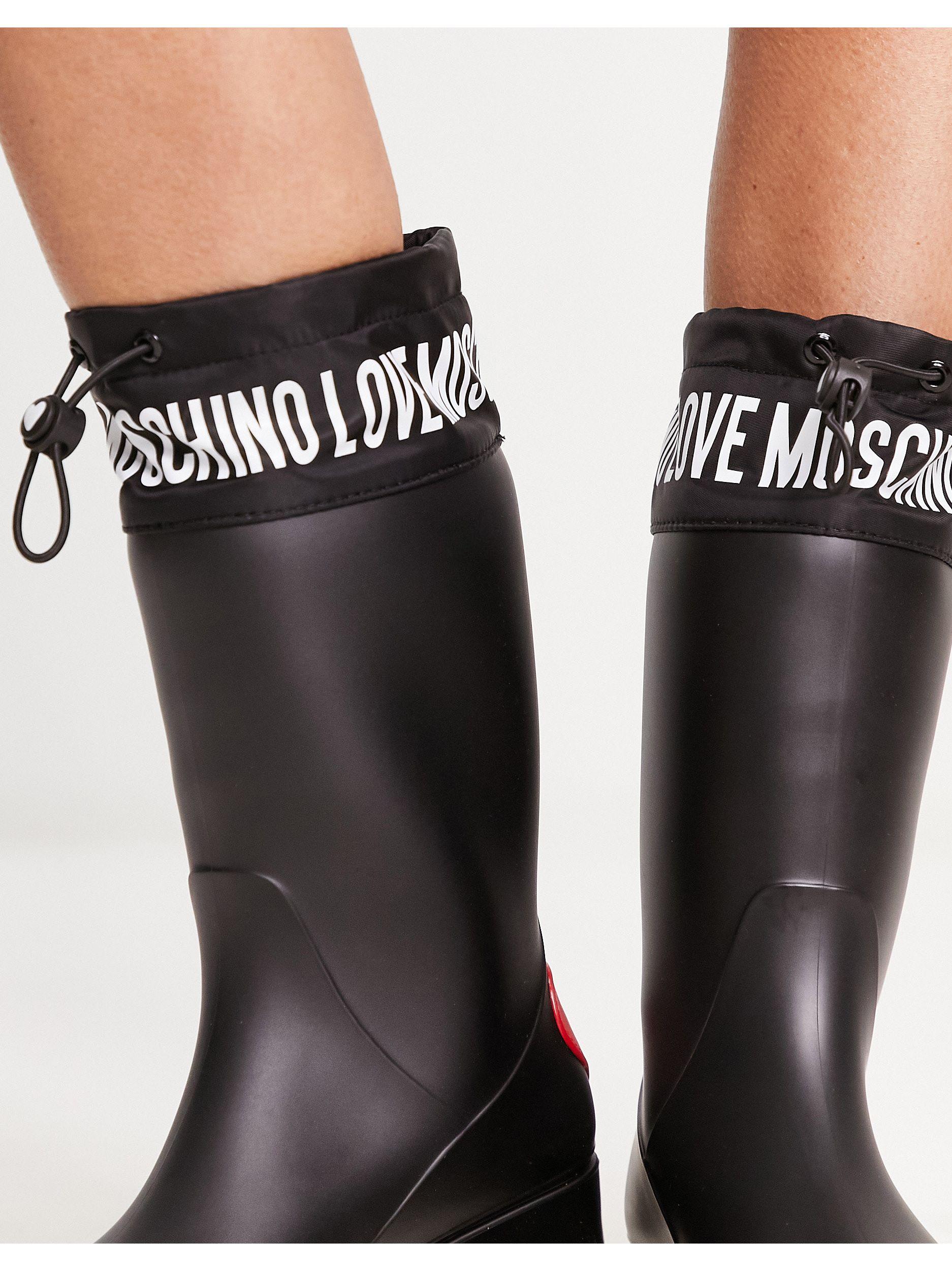 Love Moschino Heart Detail Draw String Rain Boots in Black | Lyst UK