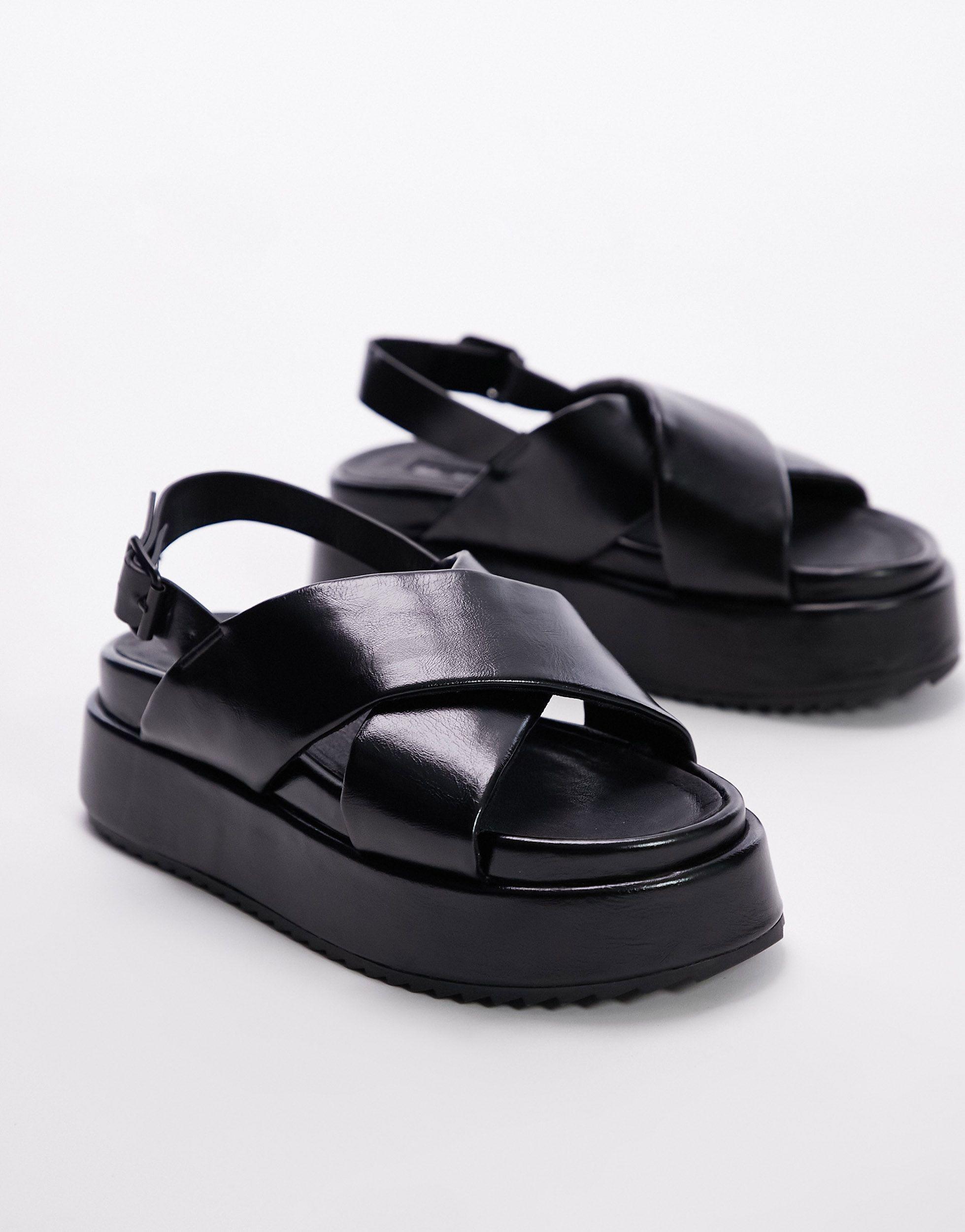 TOPSHOP Wide Fit Gaby Chunky Flatform Sandal in Black | Lyst