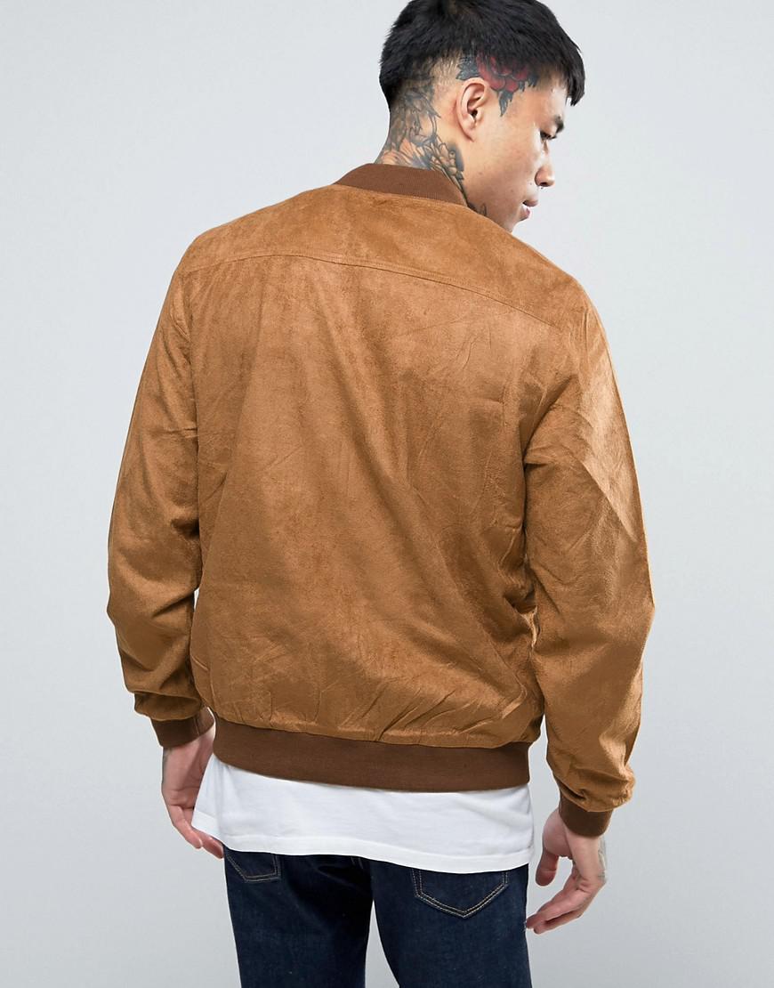 Lyst Asos Faux Suede Bomber Jacket In Tan in Brown for Men