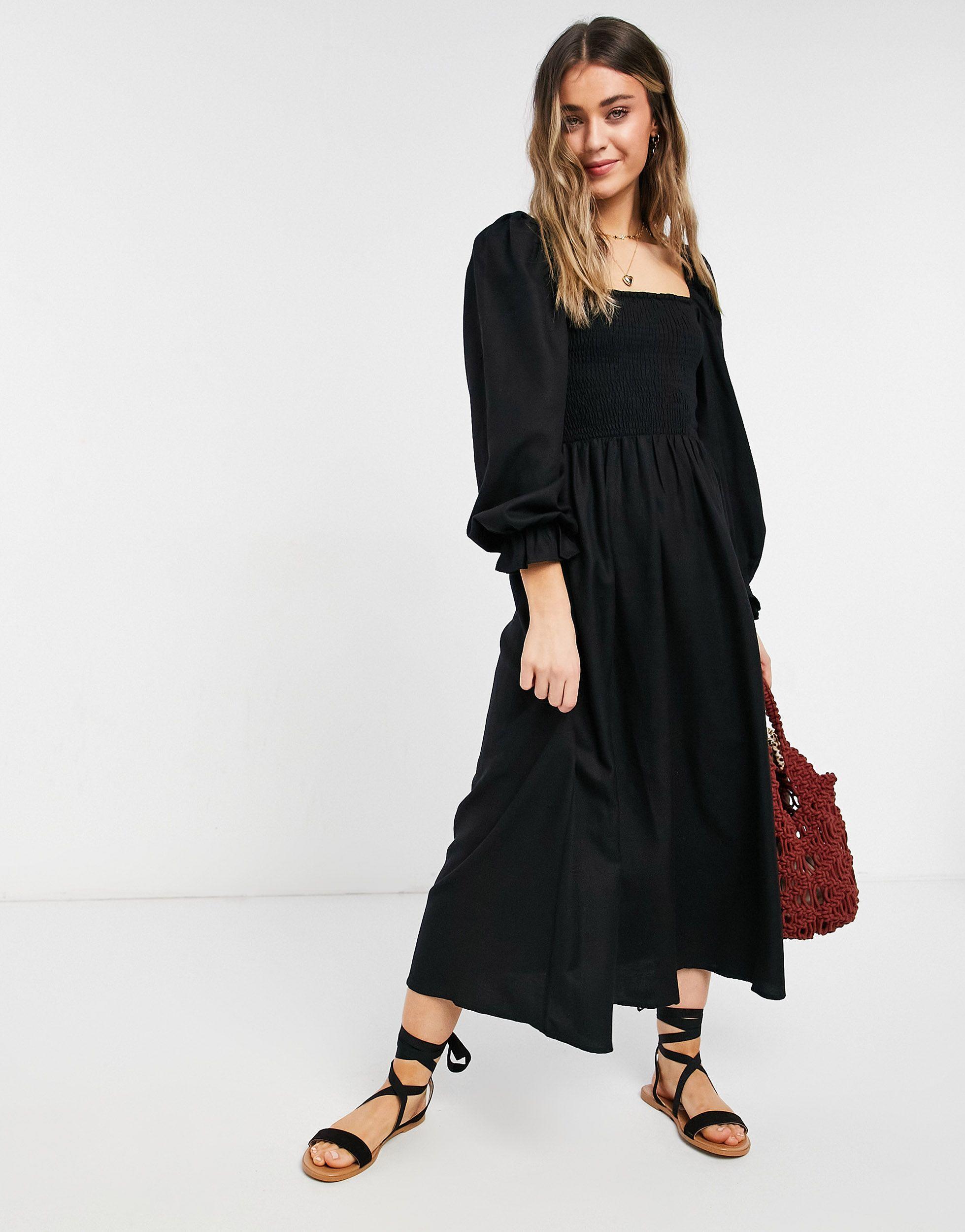 New Look Textured Shirred Midi Dress in Black Lyst Canada