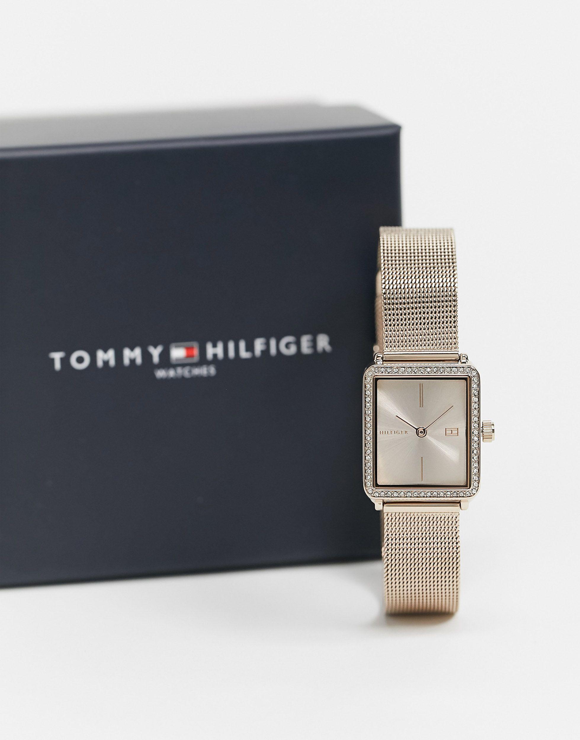 Tommy Hilfiger Square Mesh Watch in Gold (Metallic) - Lyst