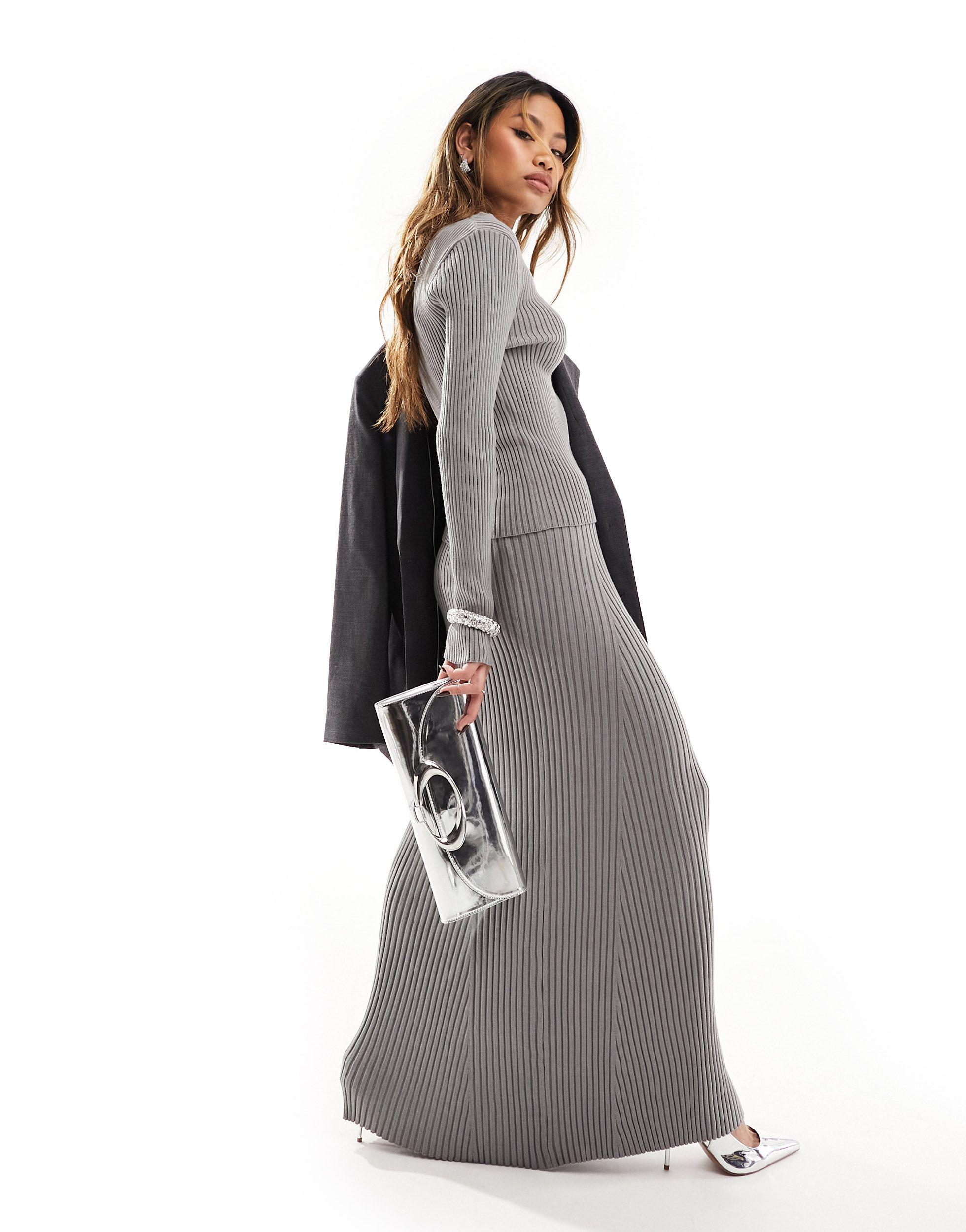 Knit maxi skirt gray cheap