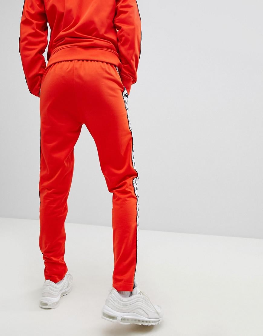 Kappa Slim Tracksuit Bottom Co-ord With Taping in Red