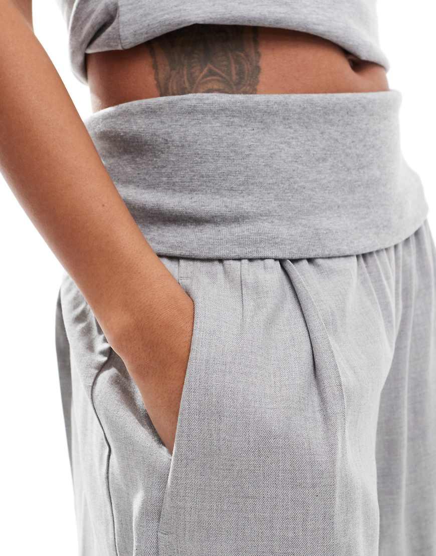 Bershka Fold Over Waist Wide Leg Trousers in Grey Lyst UK