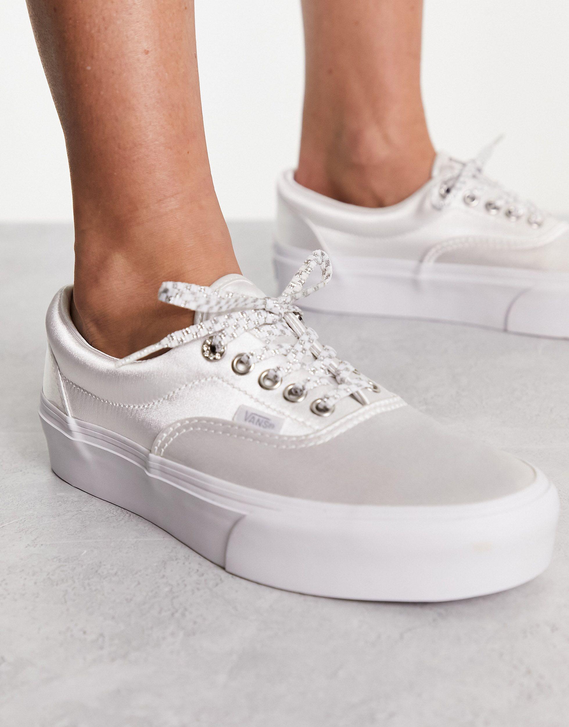 Vans Era Platform Sparkle Check Lace Detail Sneakers in Gray | Lyst