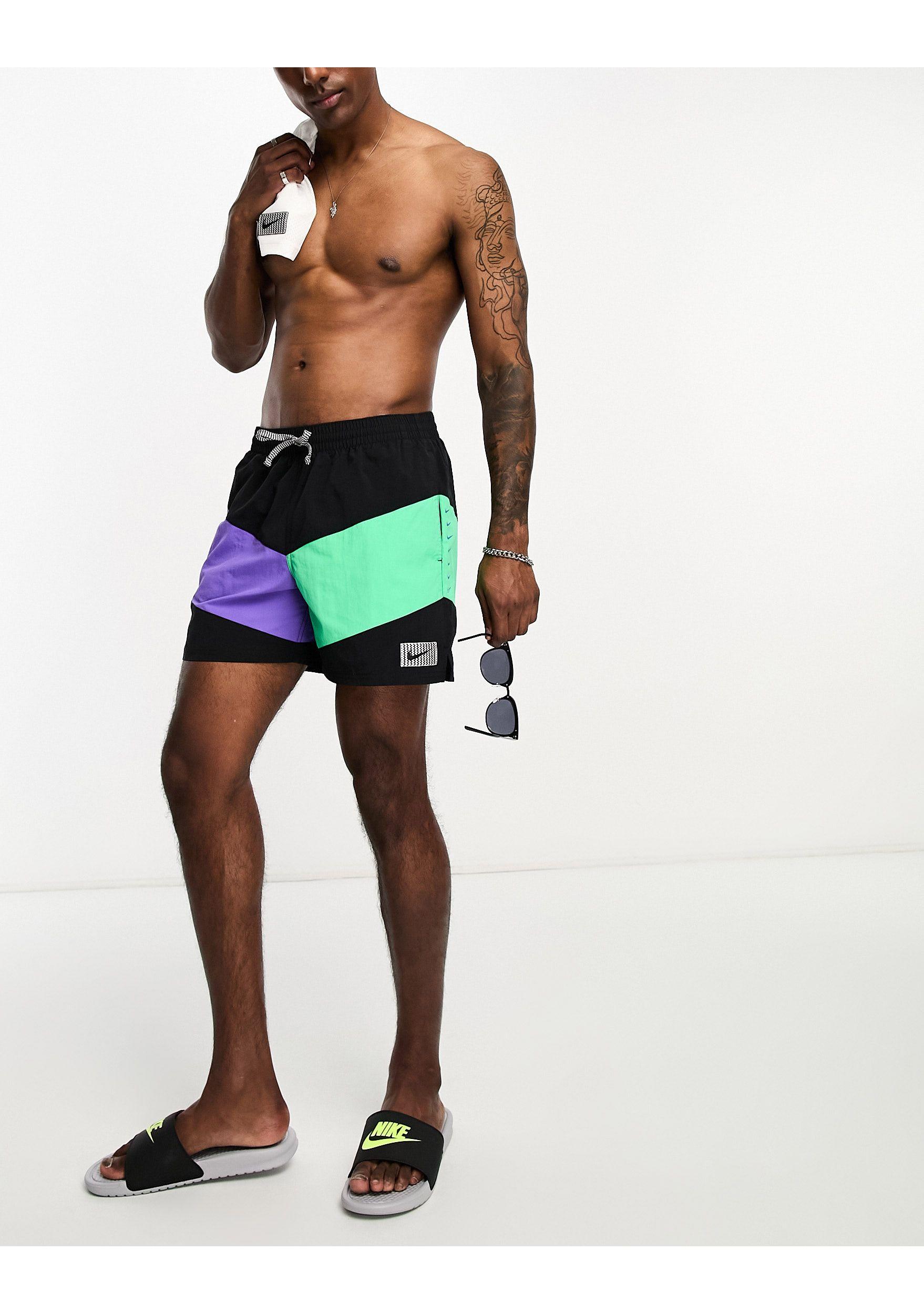 Nike Icon Volley 5 Inch Colourblock Swim Shorts in Green for Men