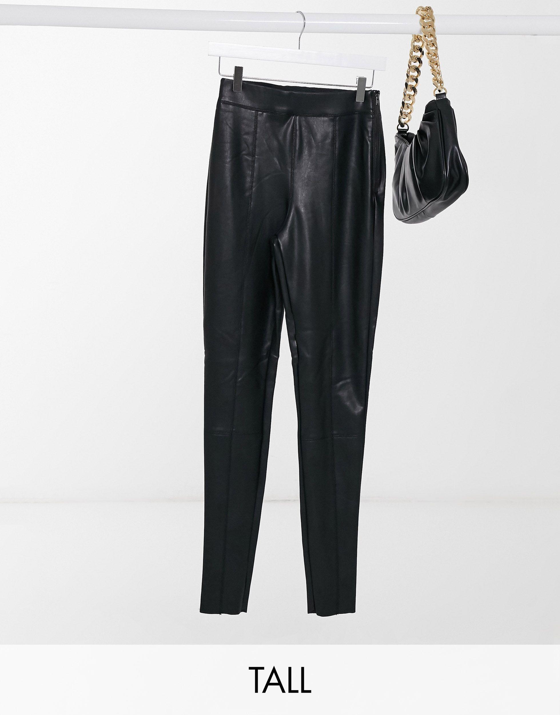 TOPSHOP Tall Faux Leather Trousers in Black | Lyst