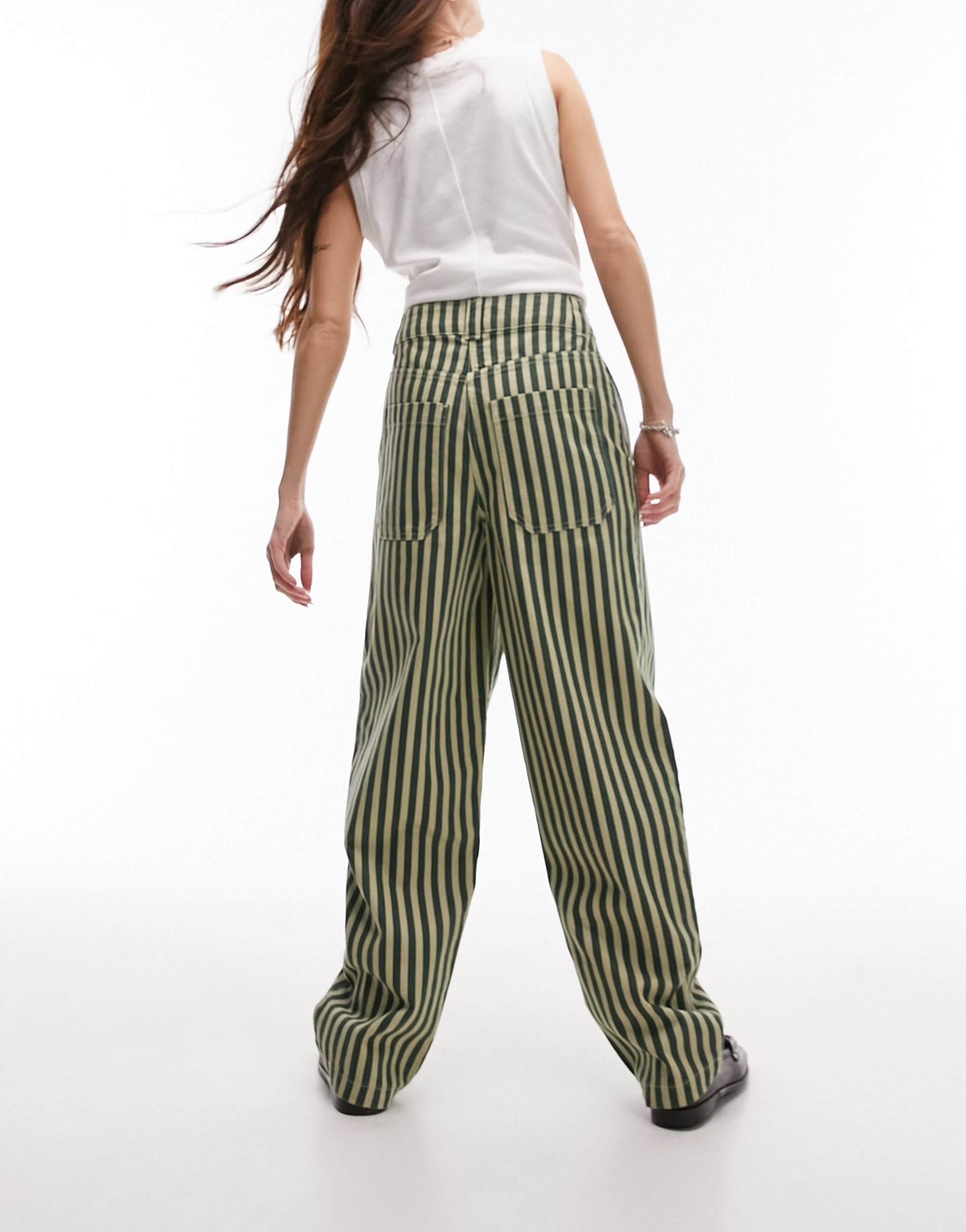 Topshop Green Striped Jeans TOPSHOP Pinstripe Banana Wide