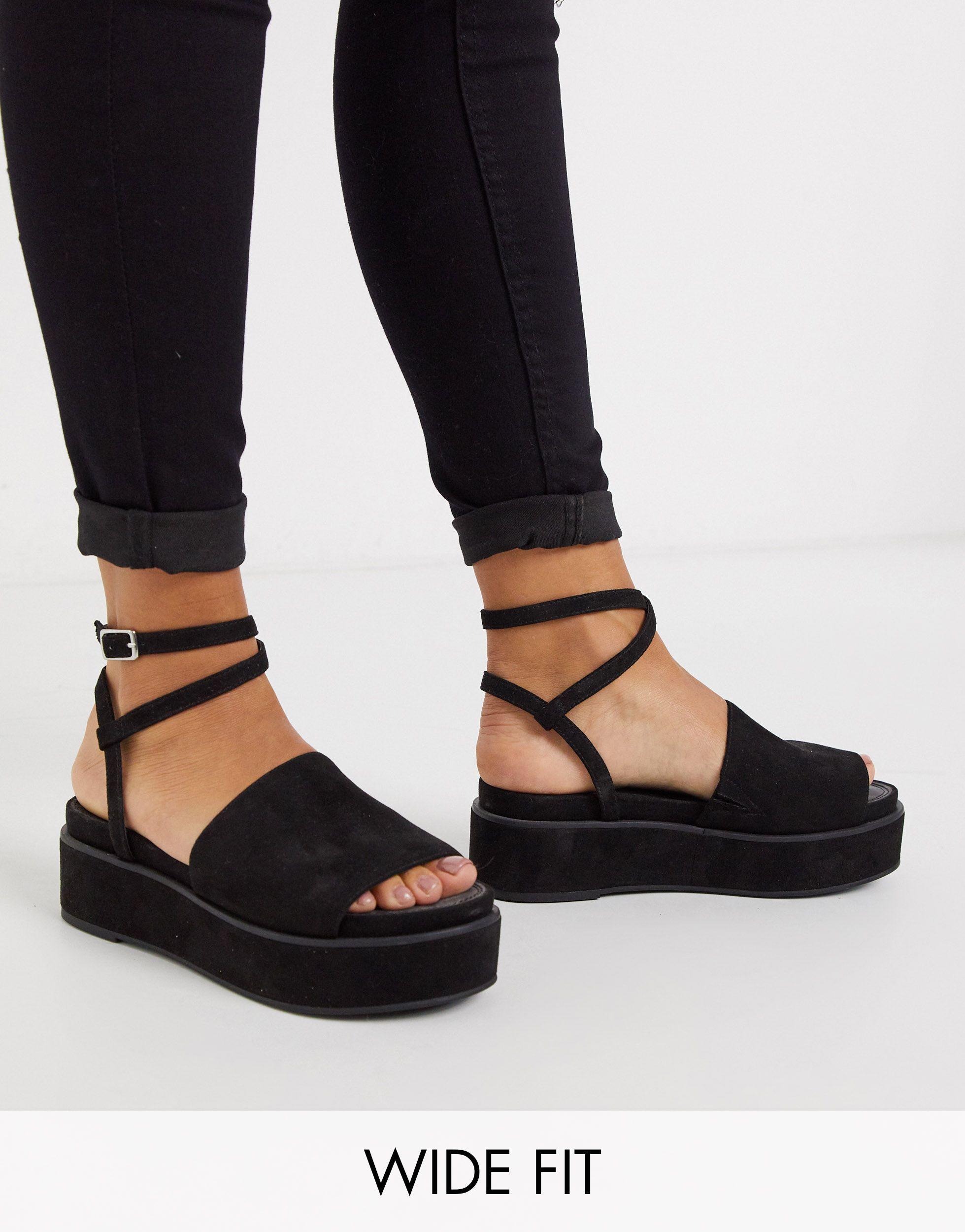ASOS Wide Fit Tabitha Chunky Flatform Sandals in Black | Lyst