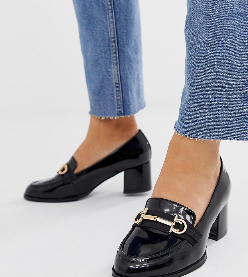 ASOS Leather Wide Fit Stirrup Mid-heeled Loafers In Black Patent - Lyst
