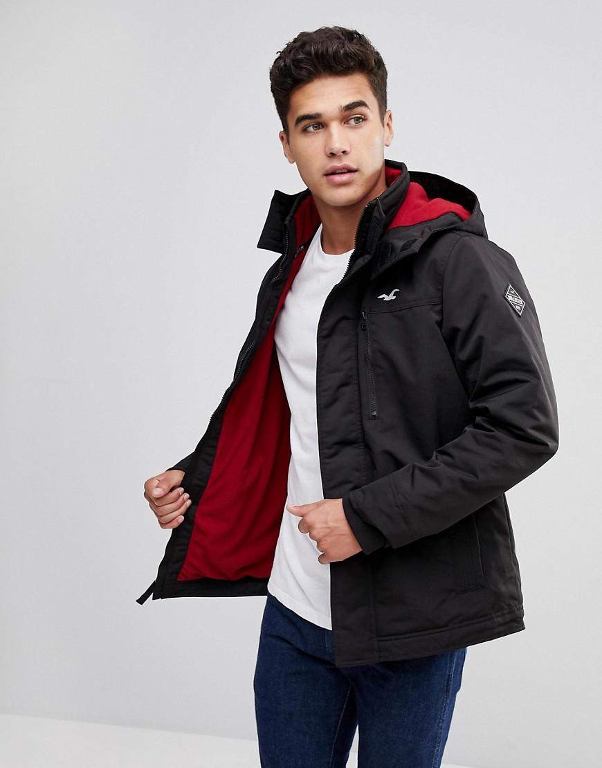 Hollister Fleece Lined Bomber Hooded In Black for Men | Lyst