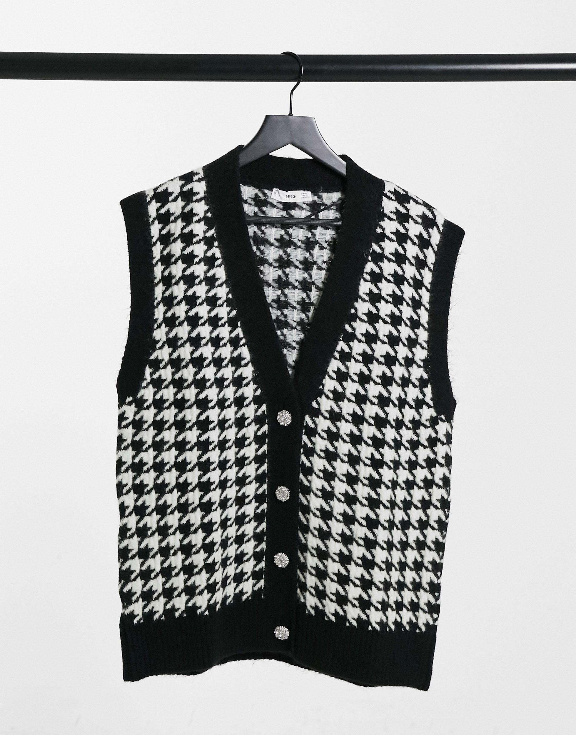 Mango Knitted Vest With Jewel Buttons in Black | Lyst