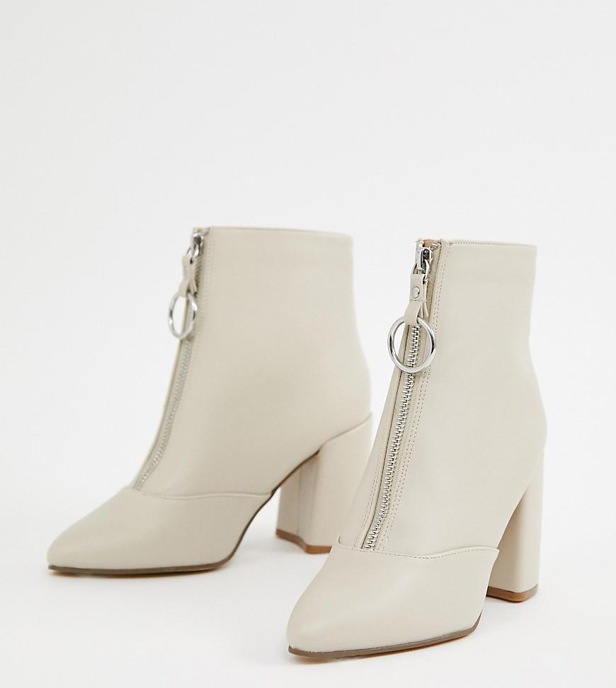 New Look Zip Front Heeled Boot In Off White | Lyst