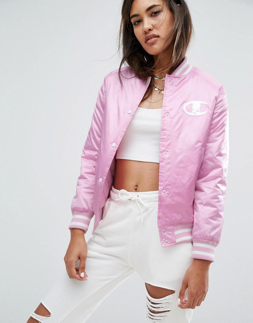 Champion Varsity Jacket in Pink | Lyst