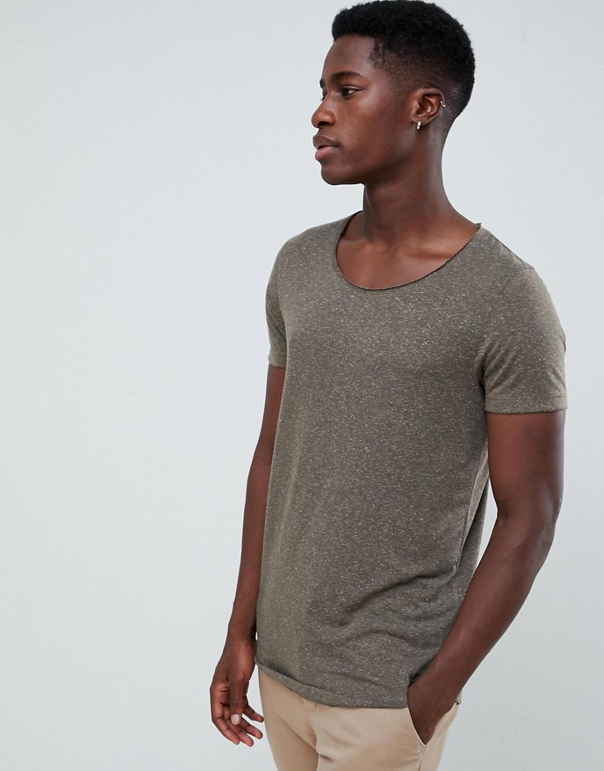 ASOS Longline T-shirt With Raw Scoop Neck And Curve Hem In Linen Mix In  Khaki in Green for Men | Lyst Australia
