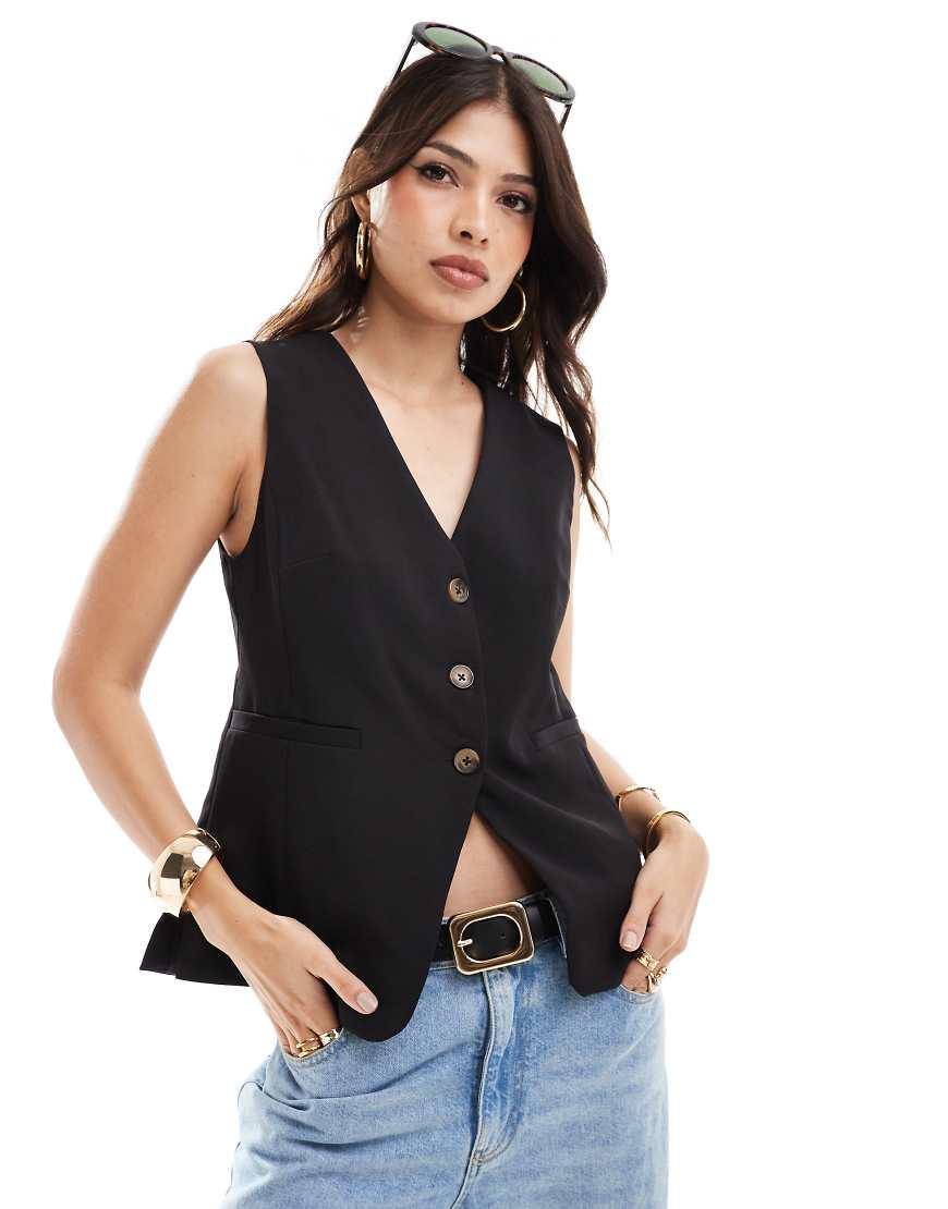 New Look Longline Button Down Waistcoat in Black Lyst UK