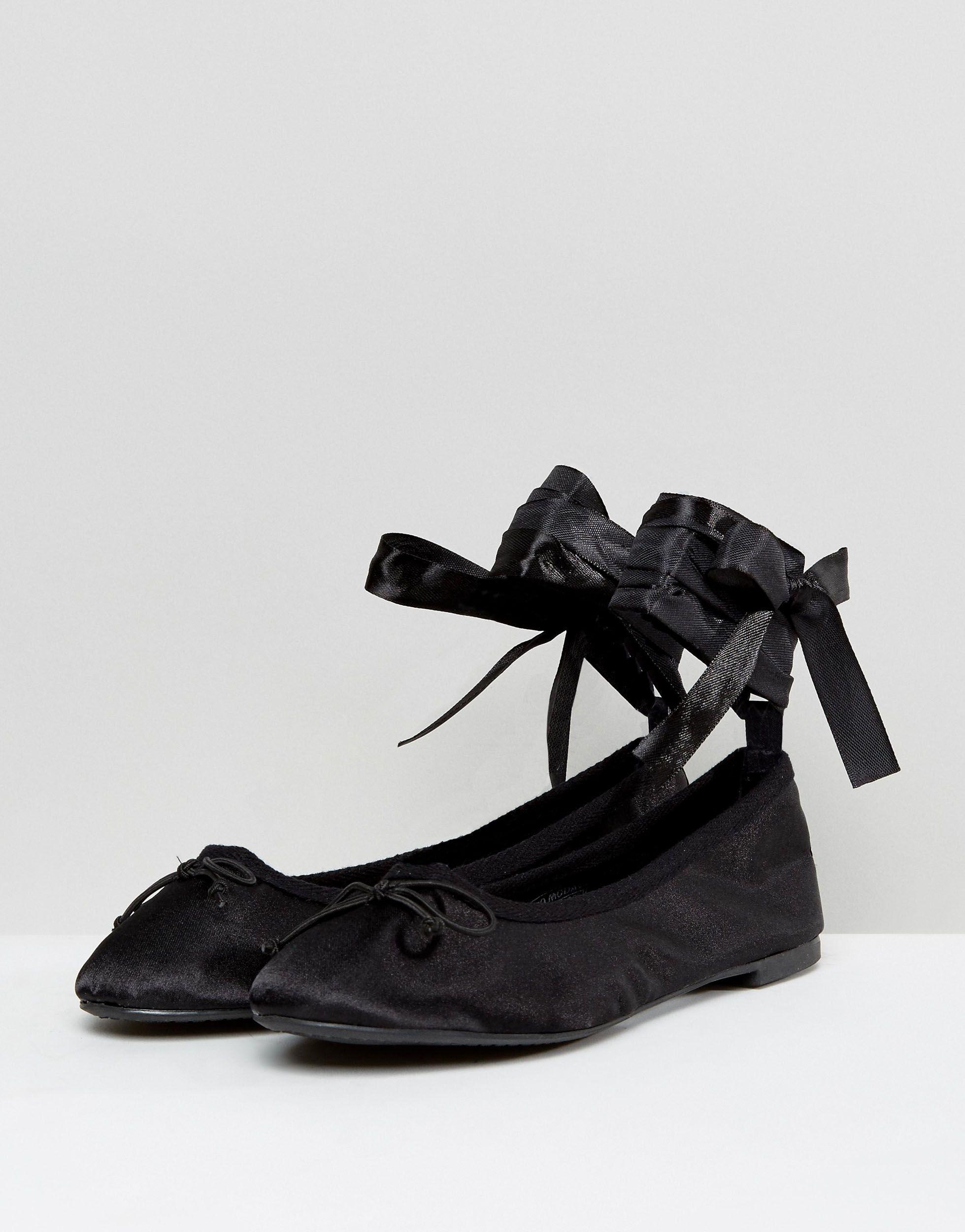 Vero Moda Satin Tie Up Ballerina Pumps in Black | Lyst