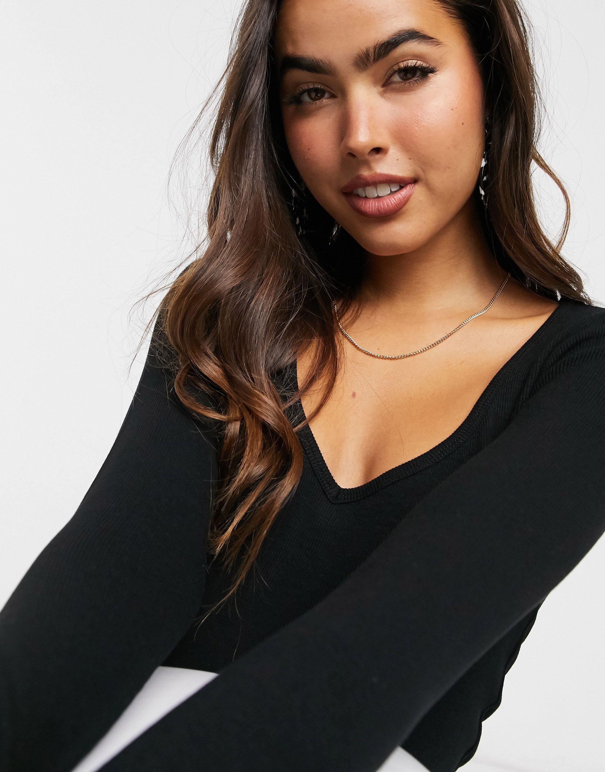 Camisa Blusa Cuello Pico Stradivarius Stradivarius Top Manga Larga