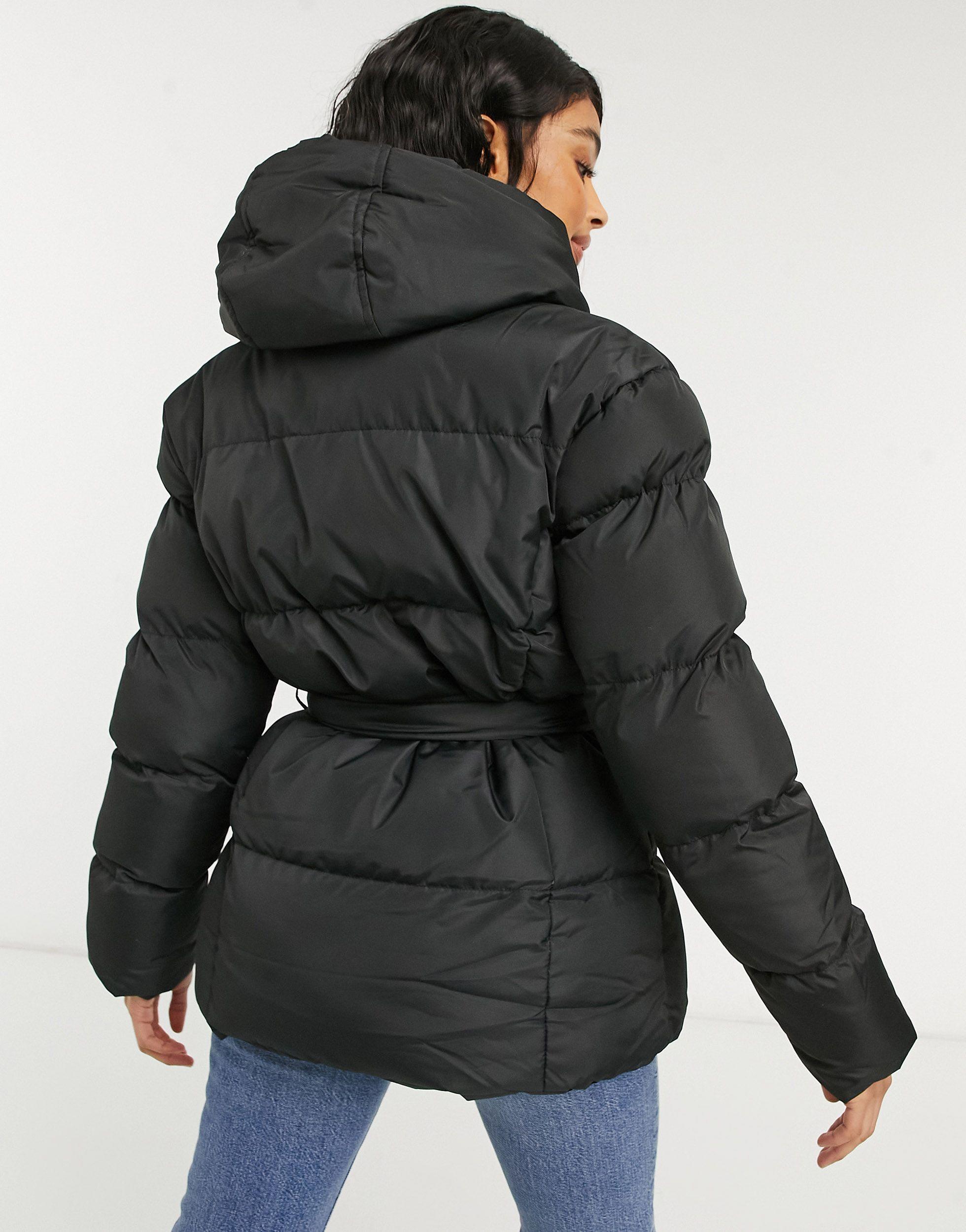tie waist puffer coat