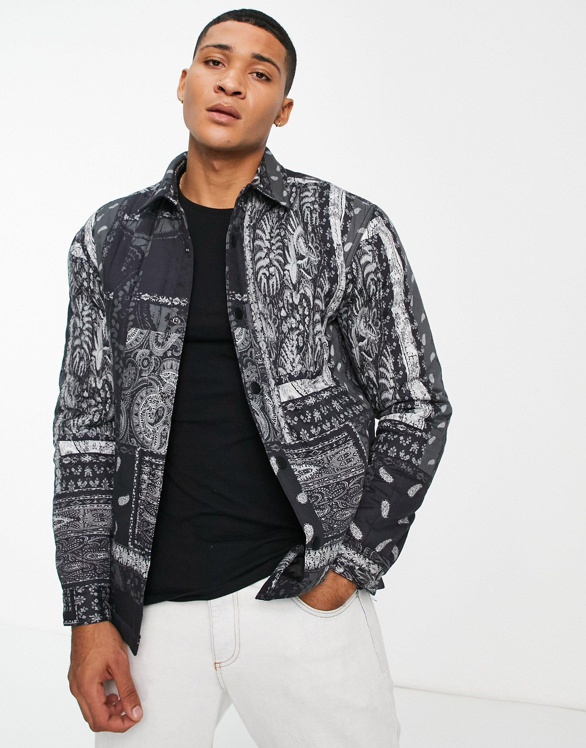 TOPMAN Paisley Quilted Overshirt in Black for Men | Lyst